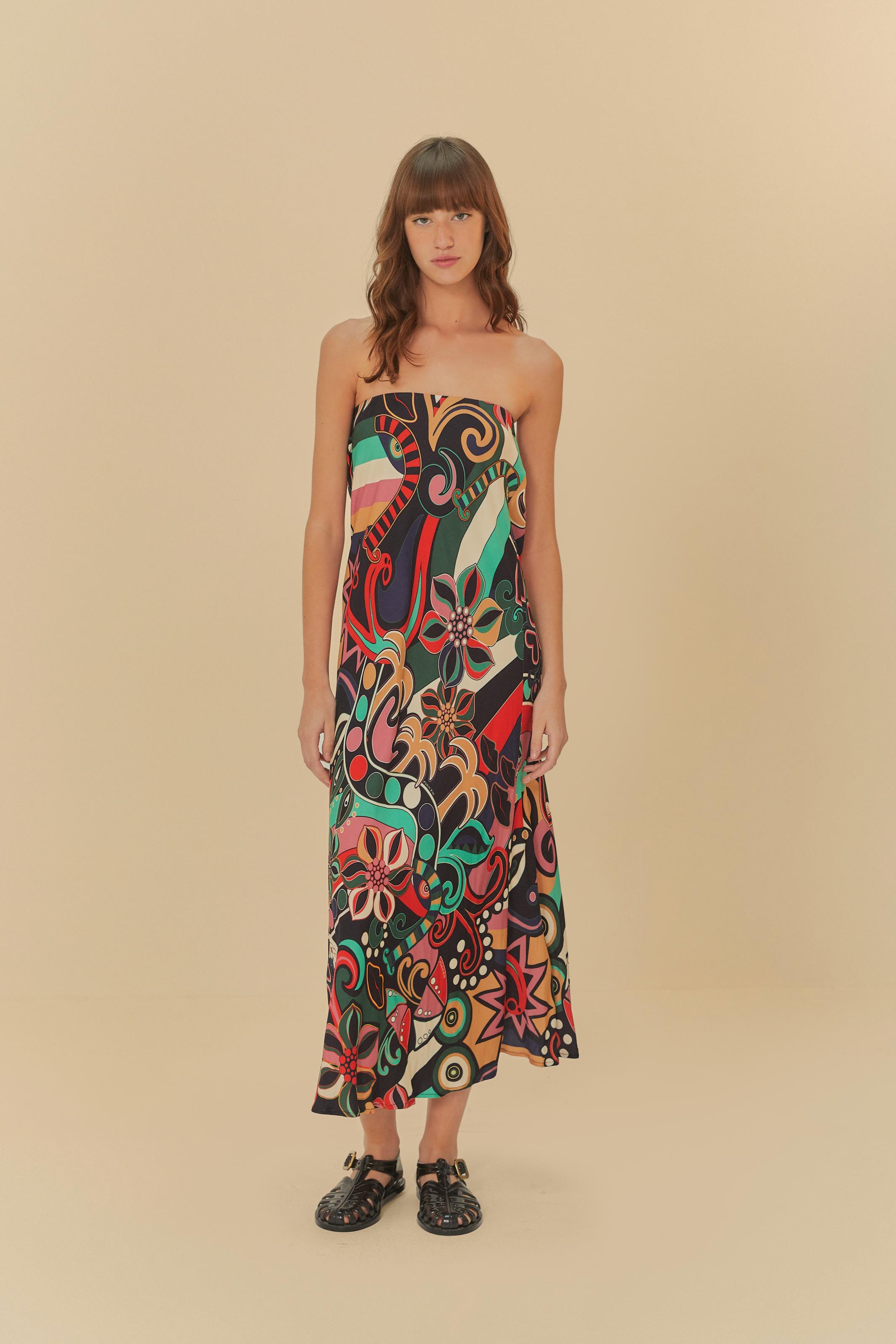 Vestido Saia Estampado Floresta De Cor Vestido Saia Estampado Floresta De Cor