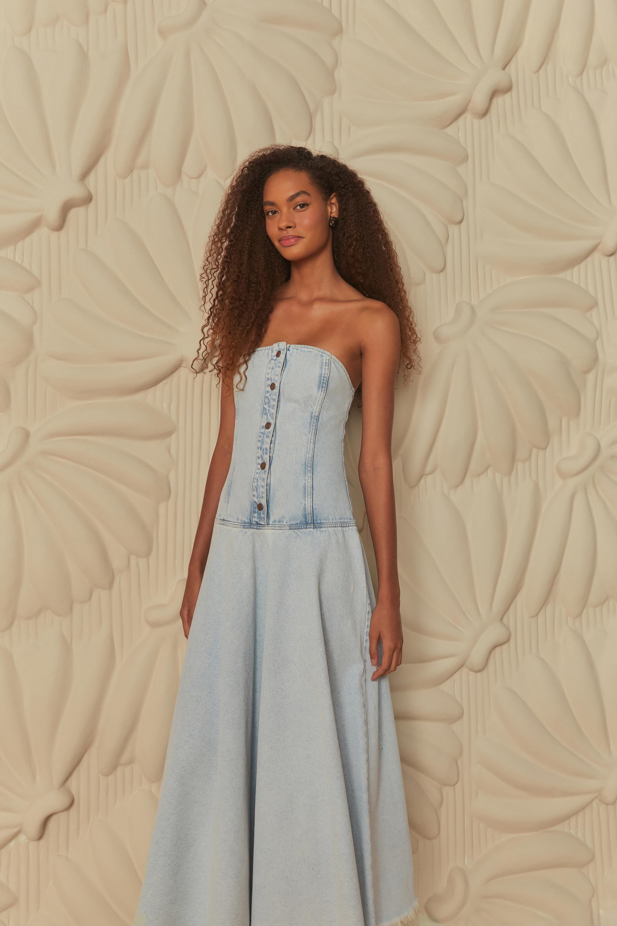 Vestido Jeans Corselet Midi