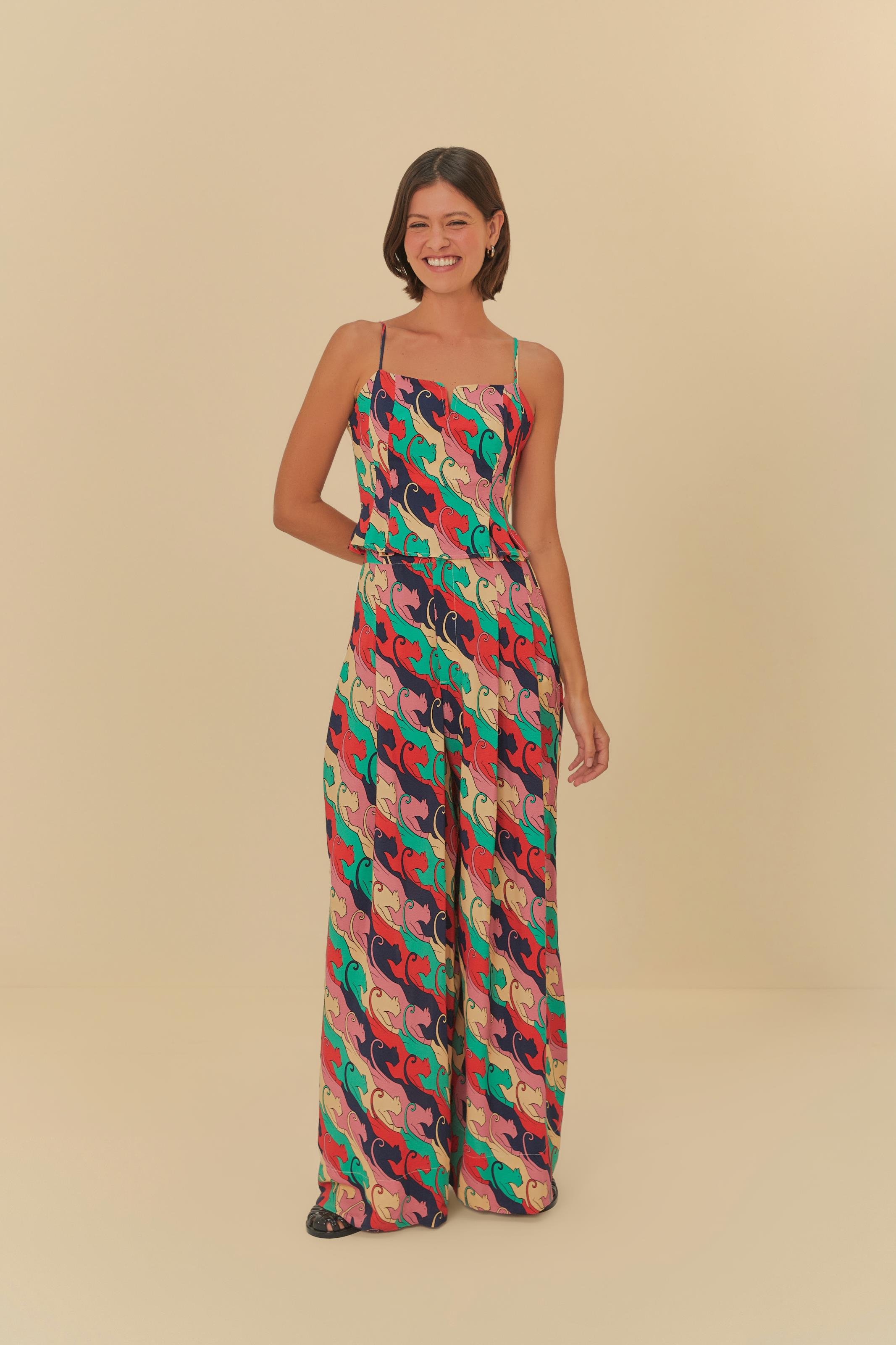 Calça Com Pregas Estampada Panteras