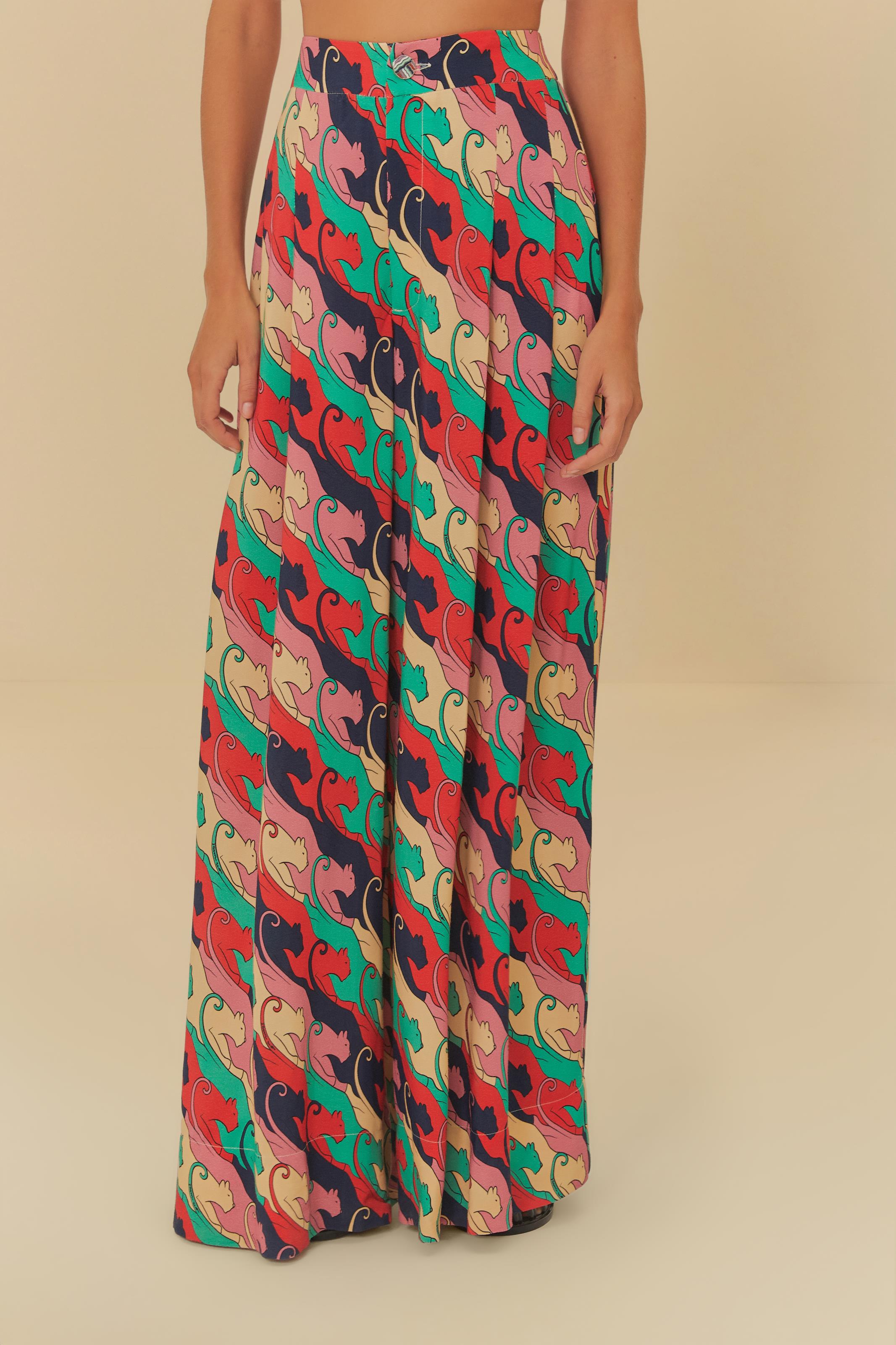 Calça Com Pregas Estampada Panteras