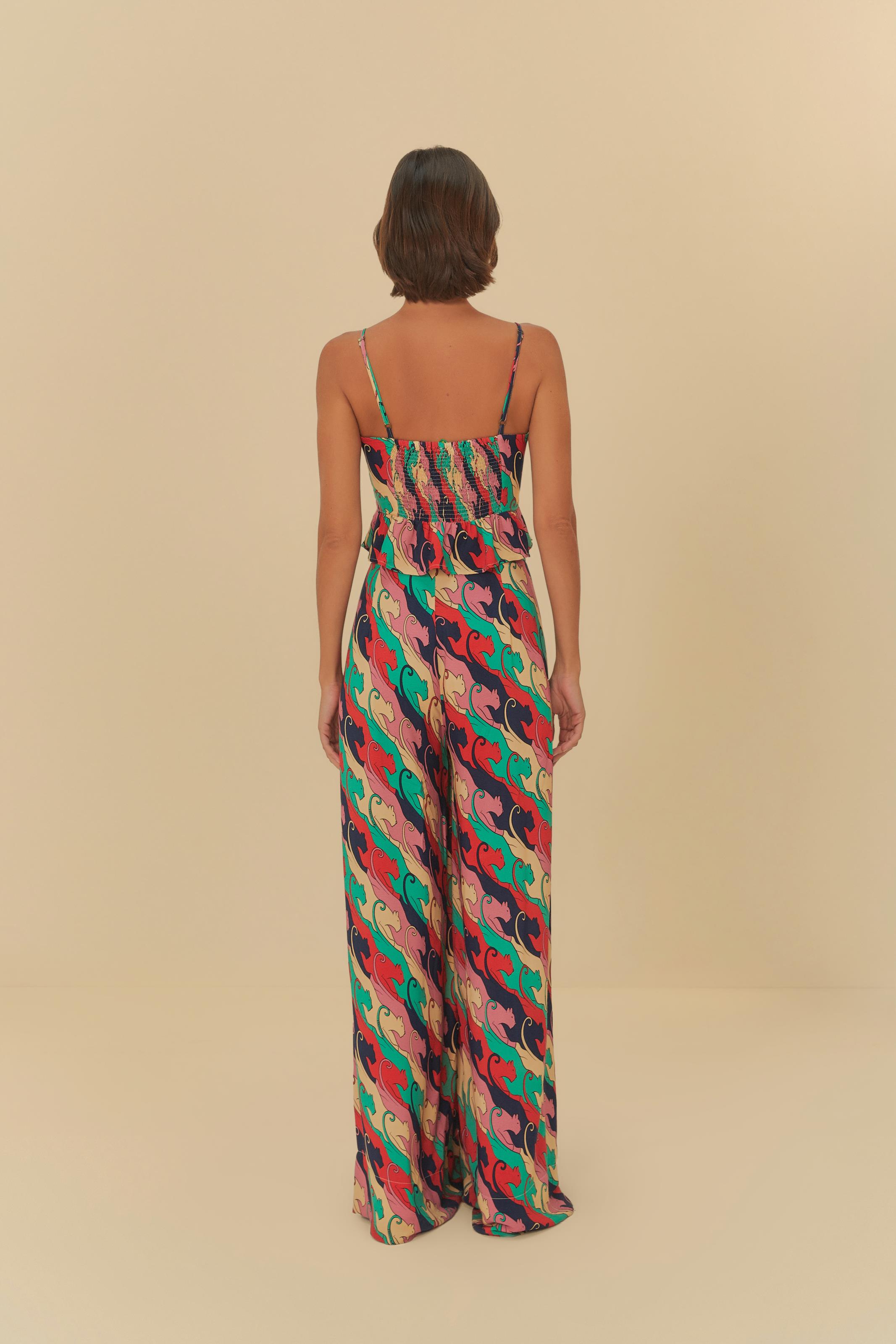 Calça Com Pregas Estampada Panteras