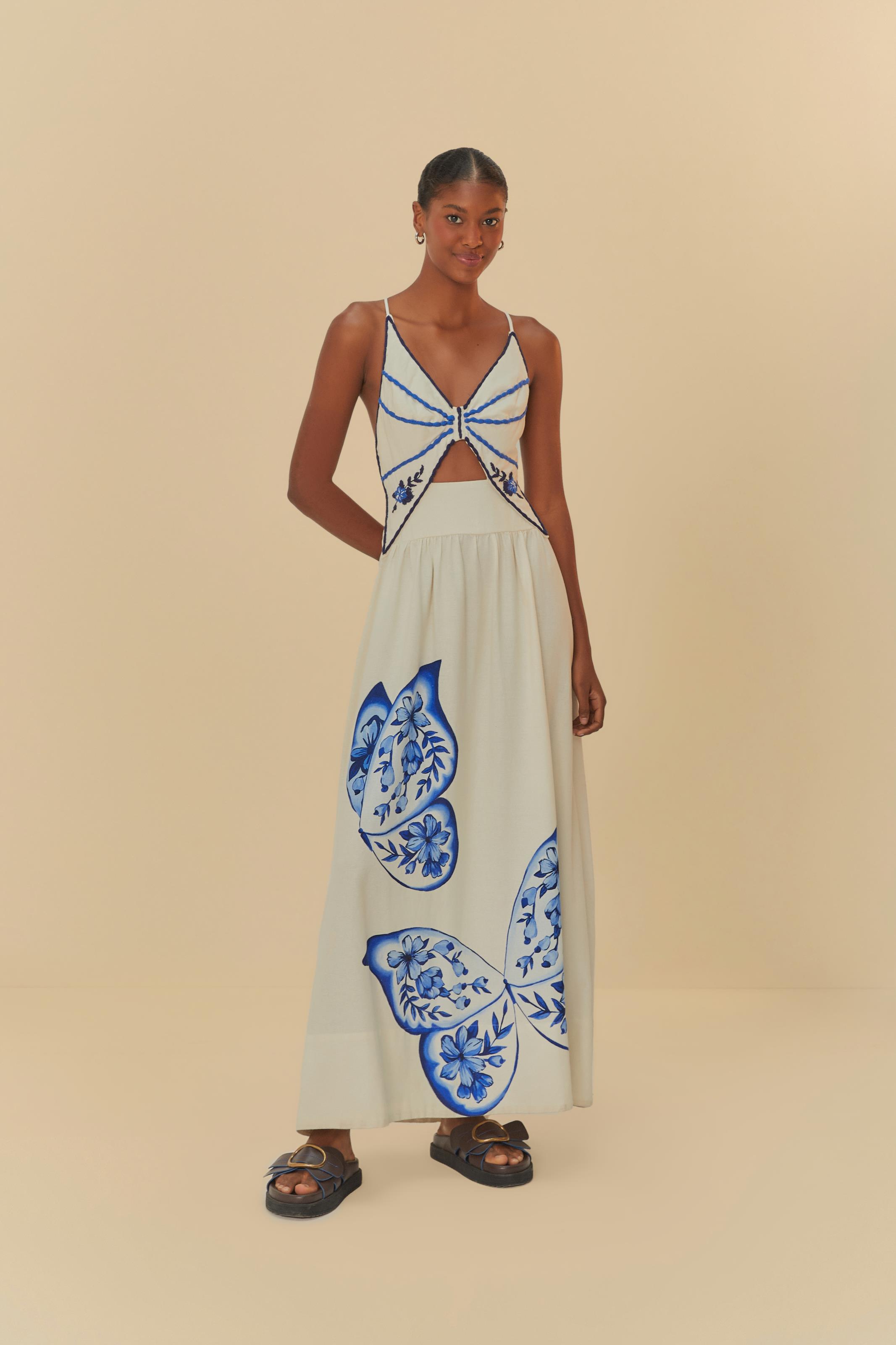 Farm Babadotop Vestido Longo Farm Borboleta Vestido Farm Borboleta