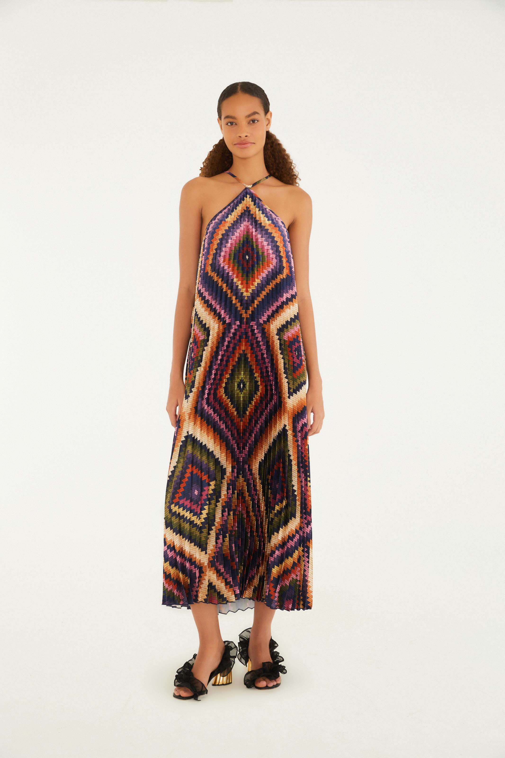 Vestido Plissado Estampado Pretti