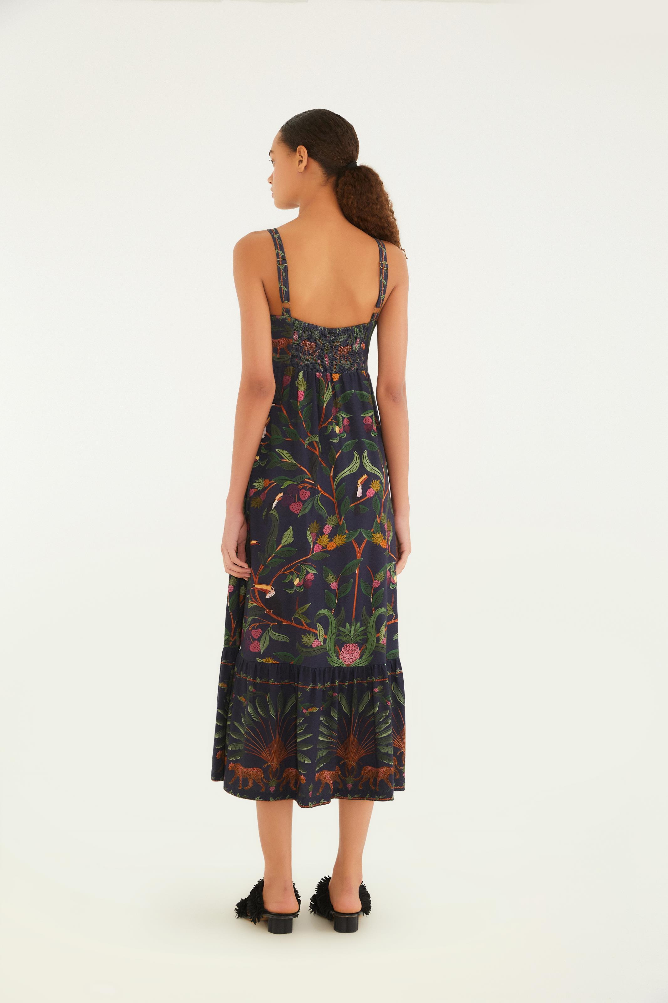 Vestido Midi Estampado Floresta Doce