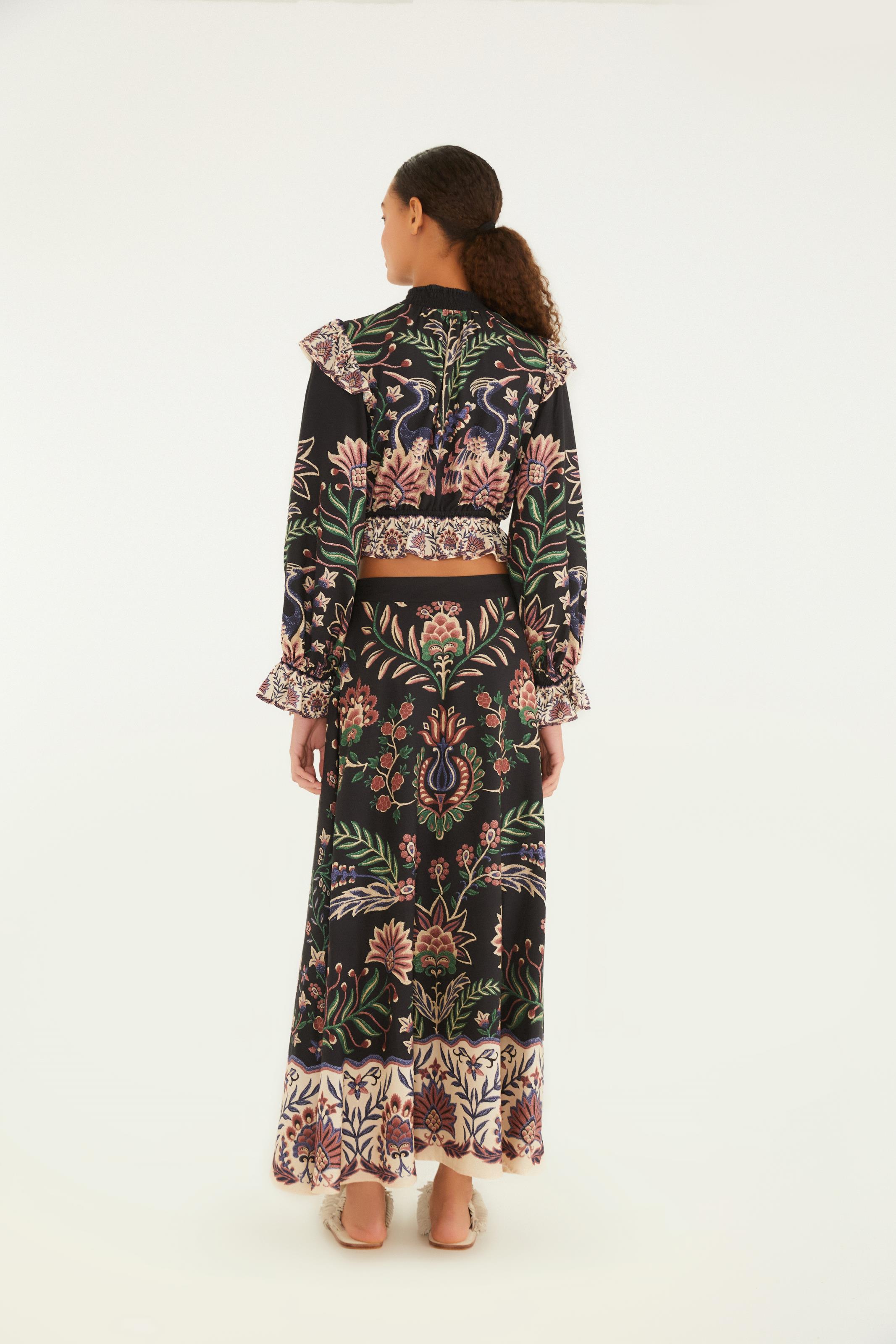 Saia Evasê Estampada Jardim Maravilhoso