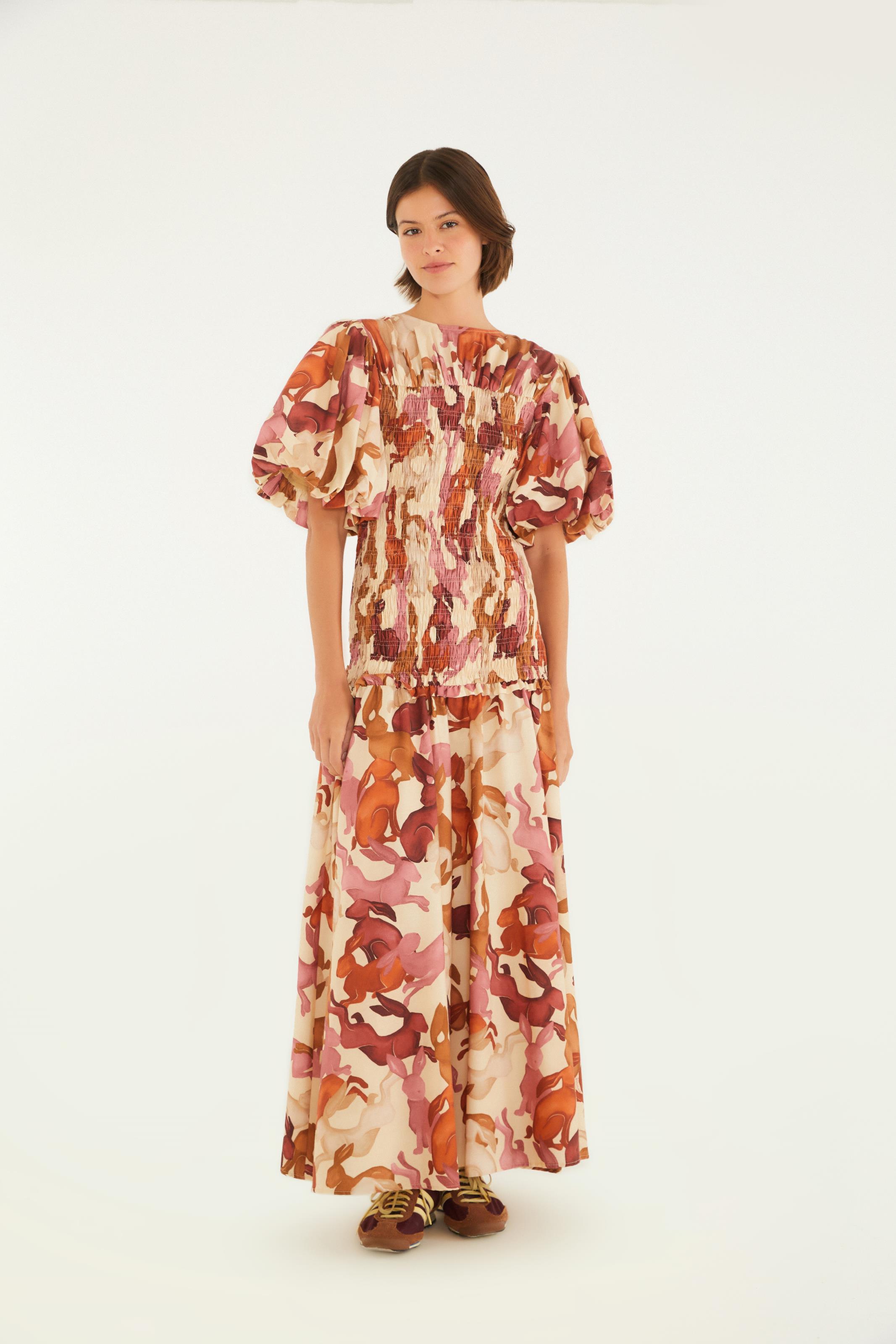 Vestido Longo Estampado Coelhos