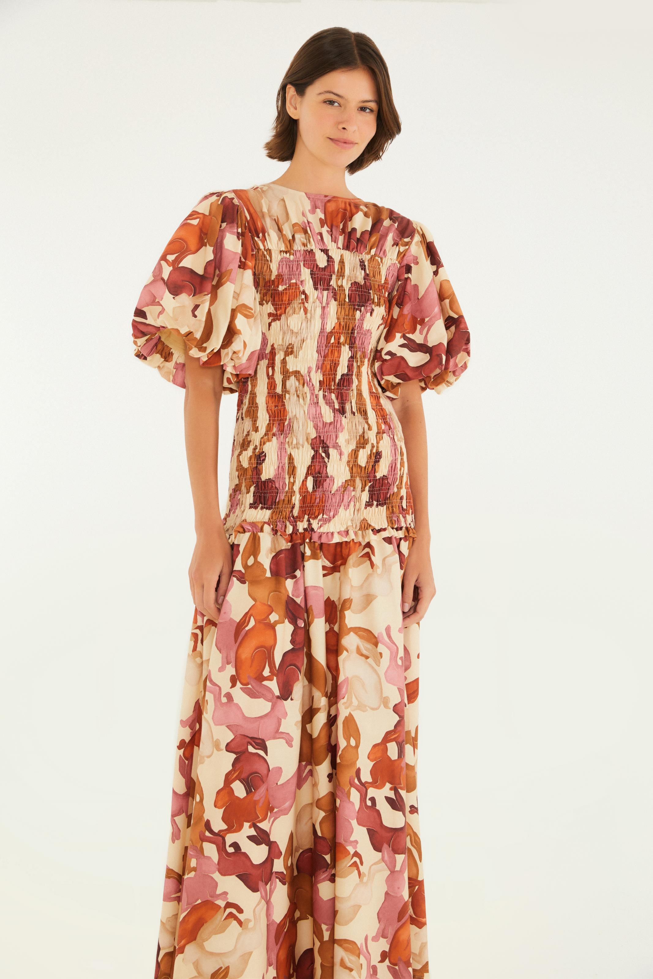 Vestido Longo Estampado Coelhos
