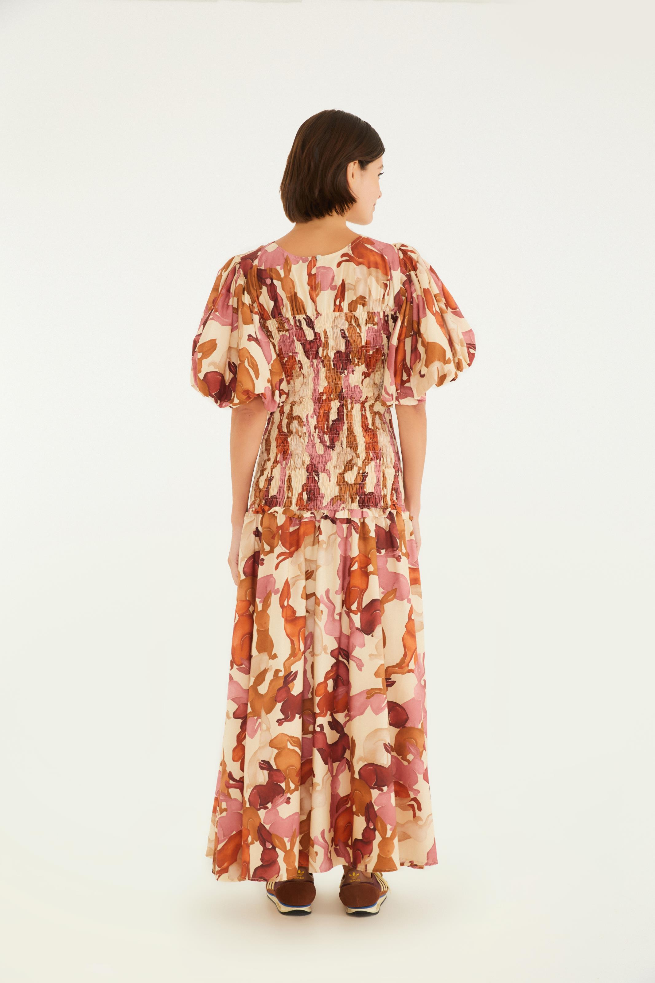 Vestido Longo Estampado Coelhos