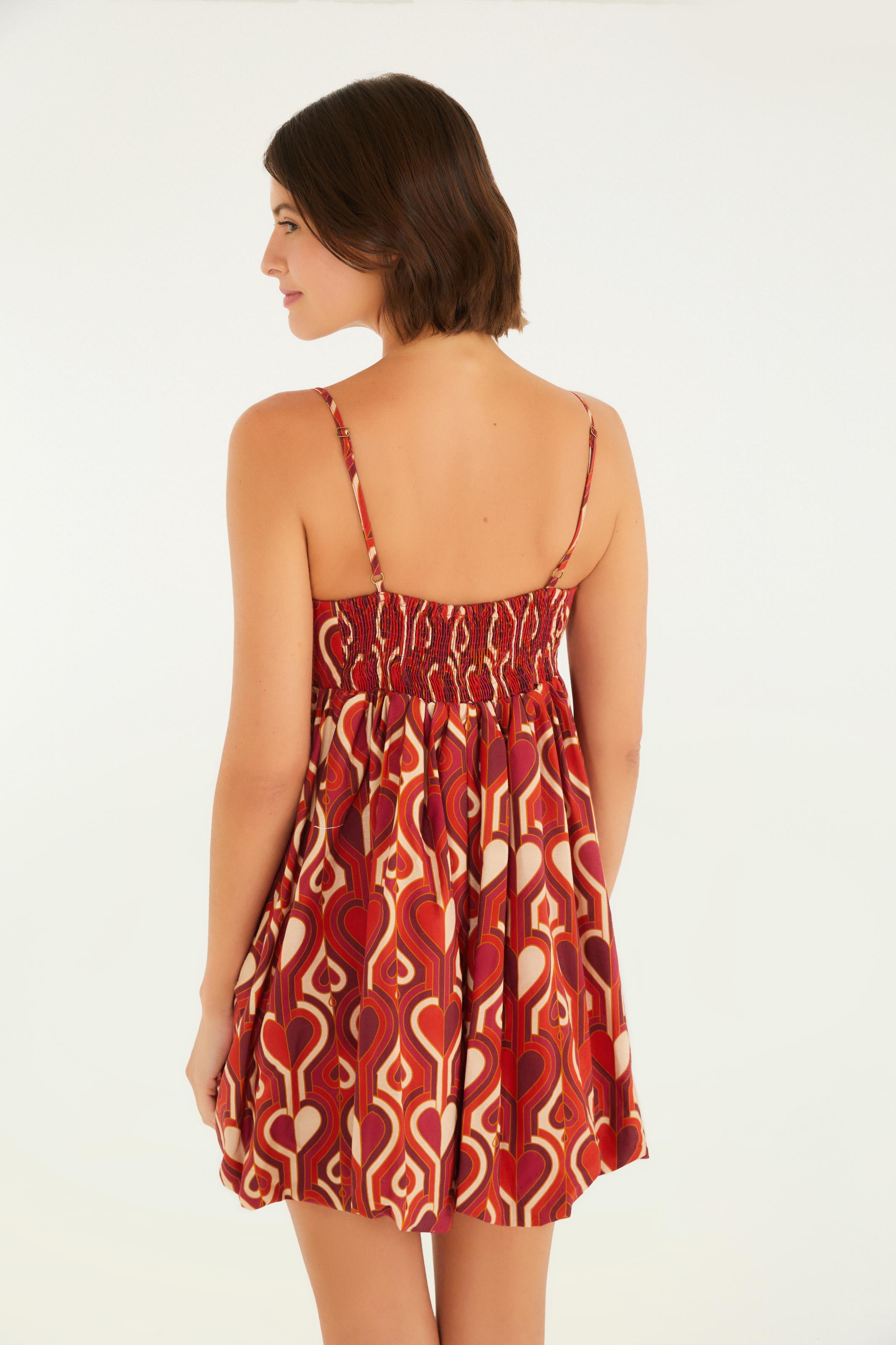 Vestido Curto Balonê Estampado Chamego