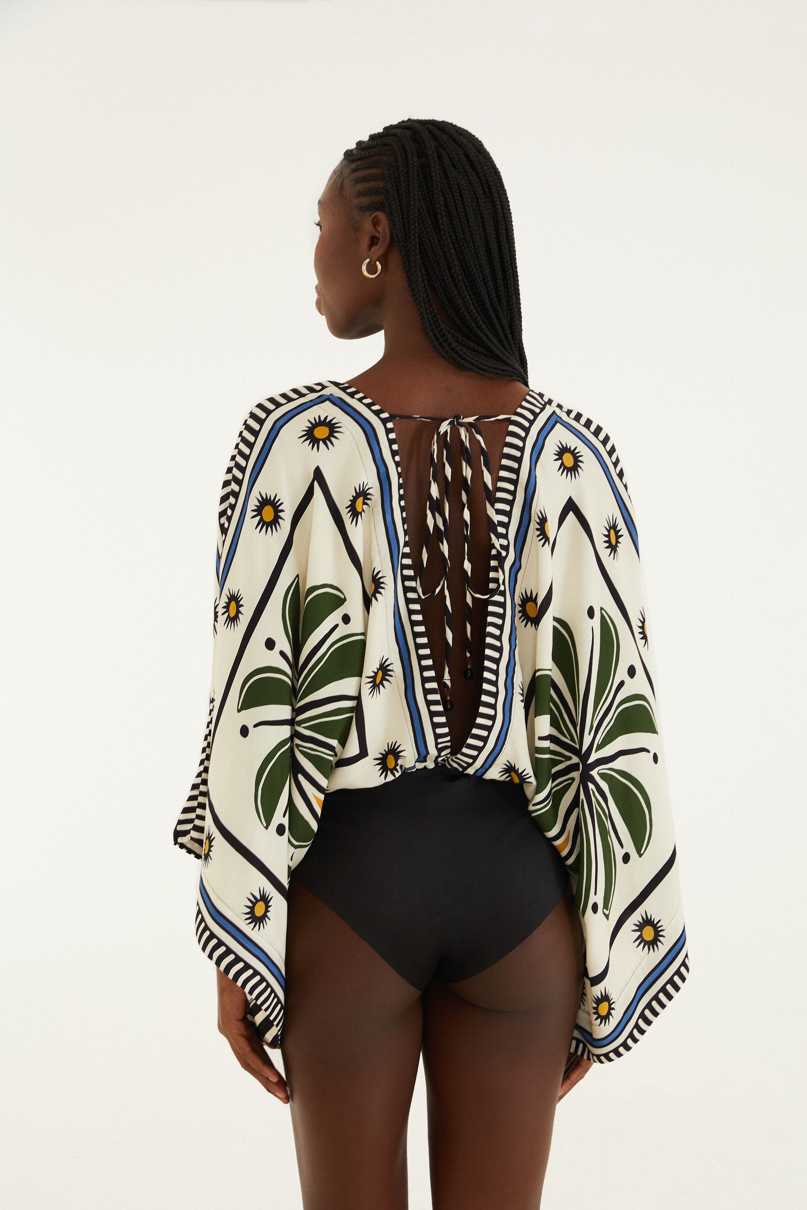 Body Manga Estampado Jardim Tropical