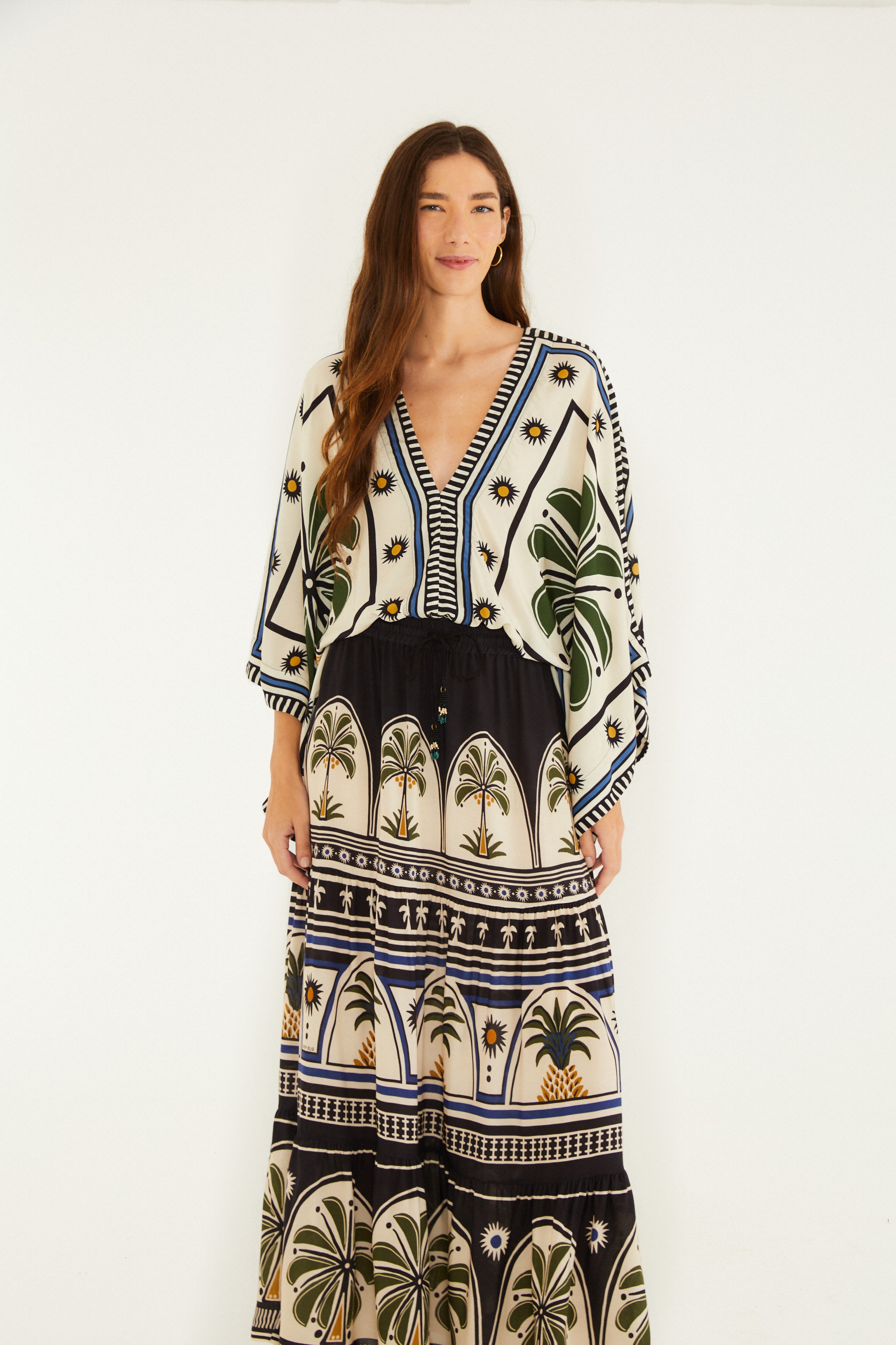 Saia Longa Estampada Jardim Tropical