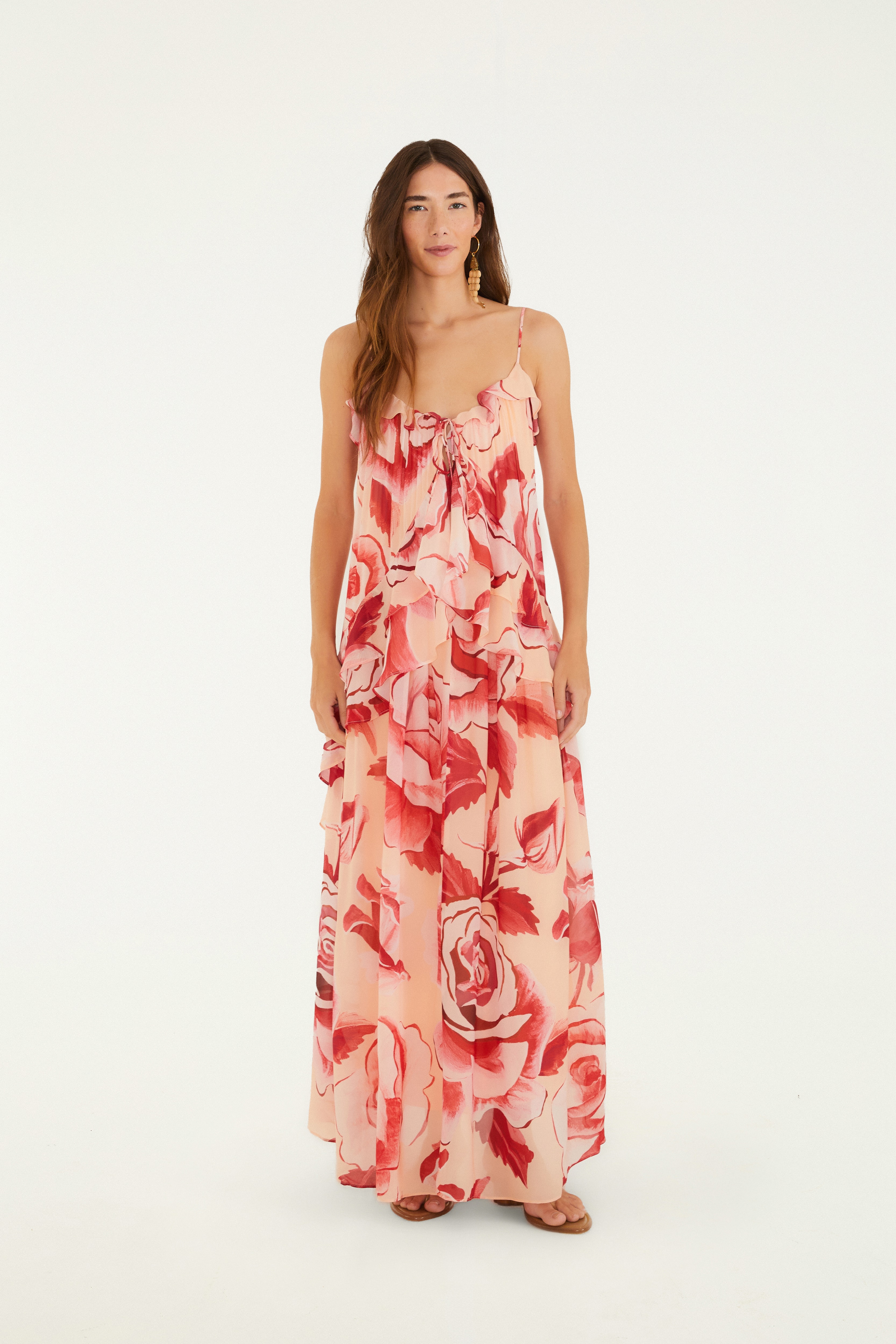 Vestido Longo Estampado Rosas Pintadas Vestido Longo Estampado Rosas Pintadas