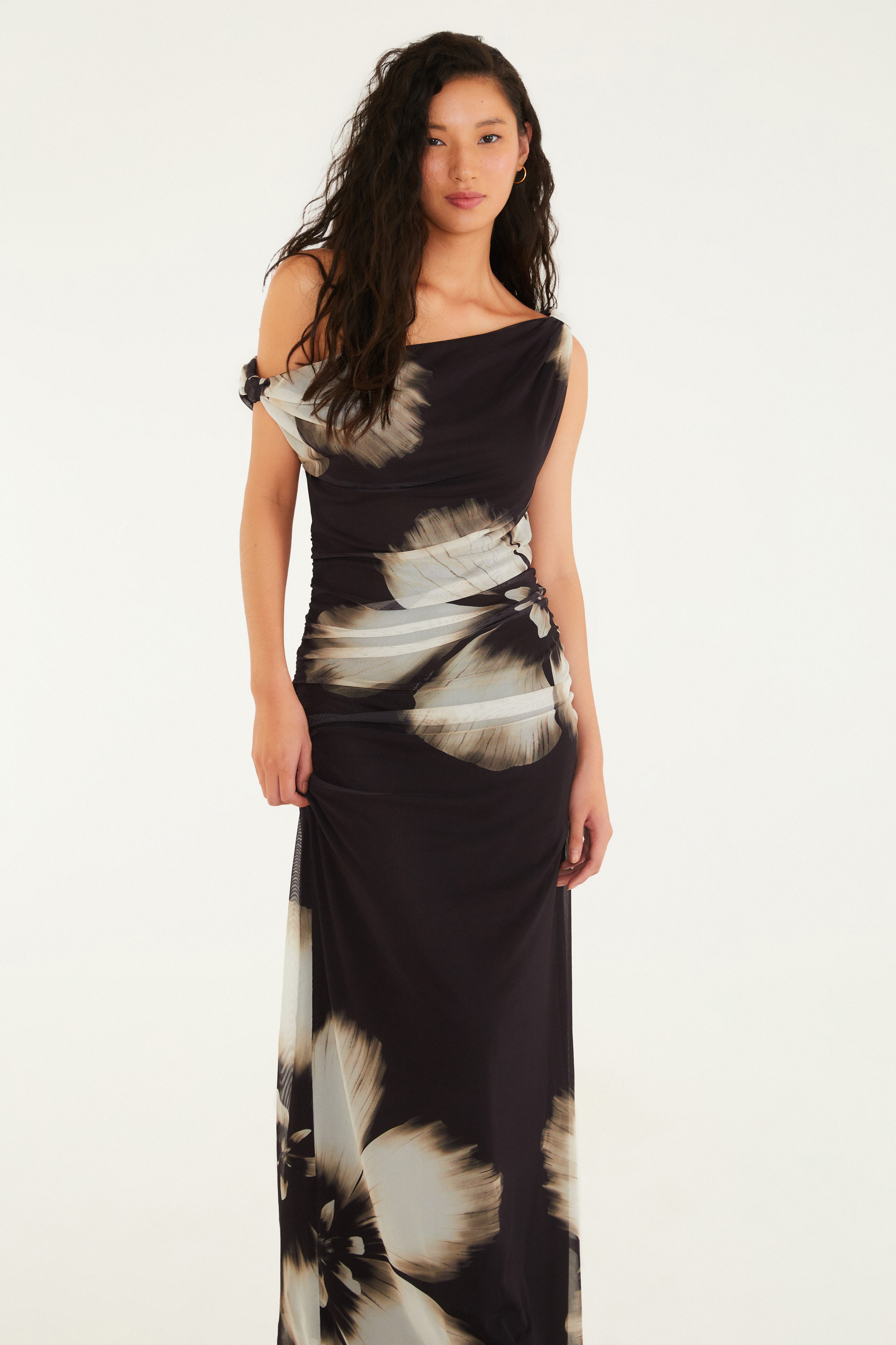 Vestido Tule Cropped Estampado Maya