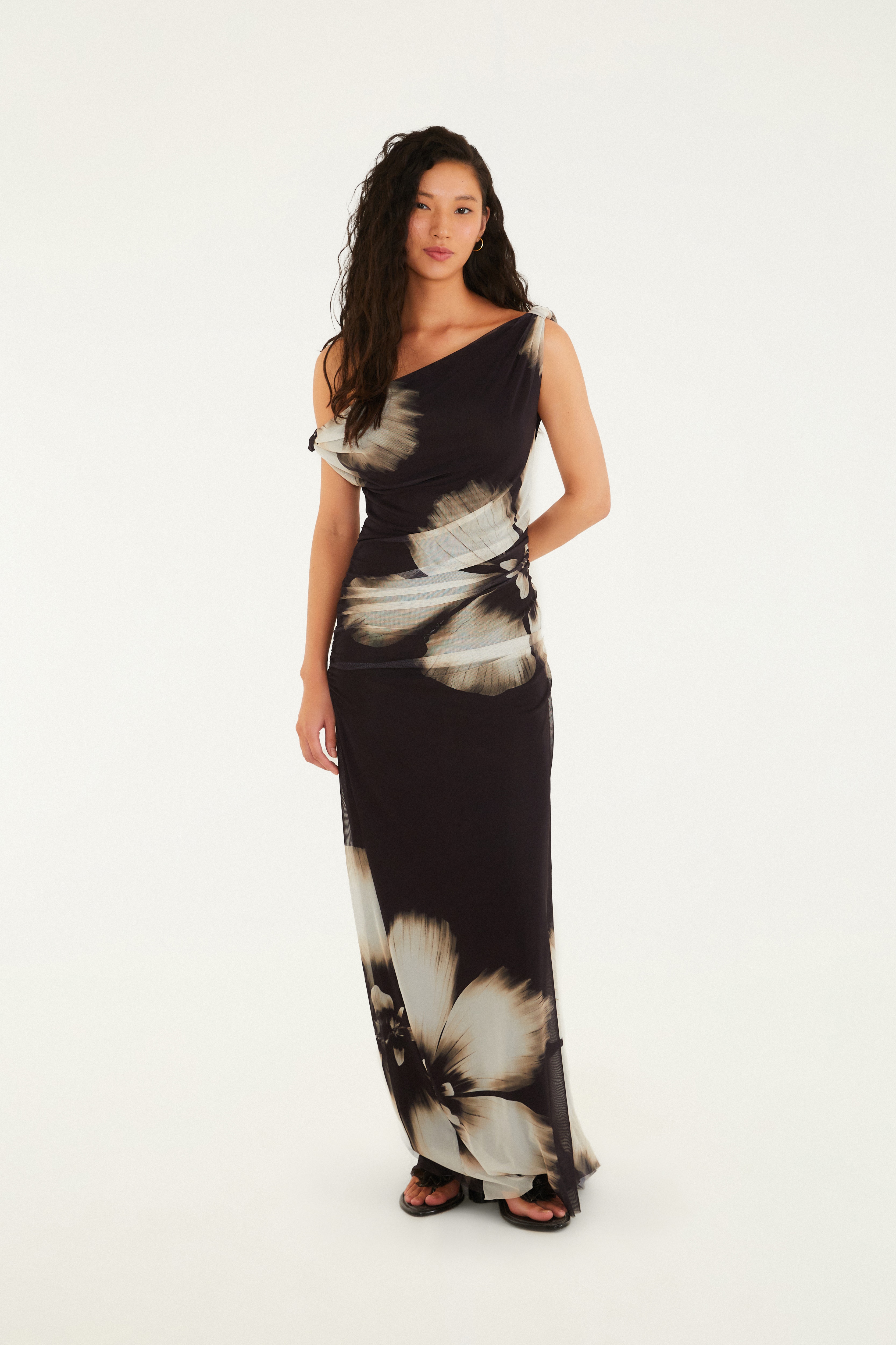 Vestido Tule Cropped Estampado Maya