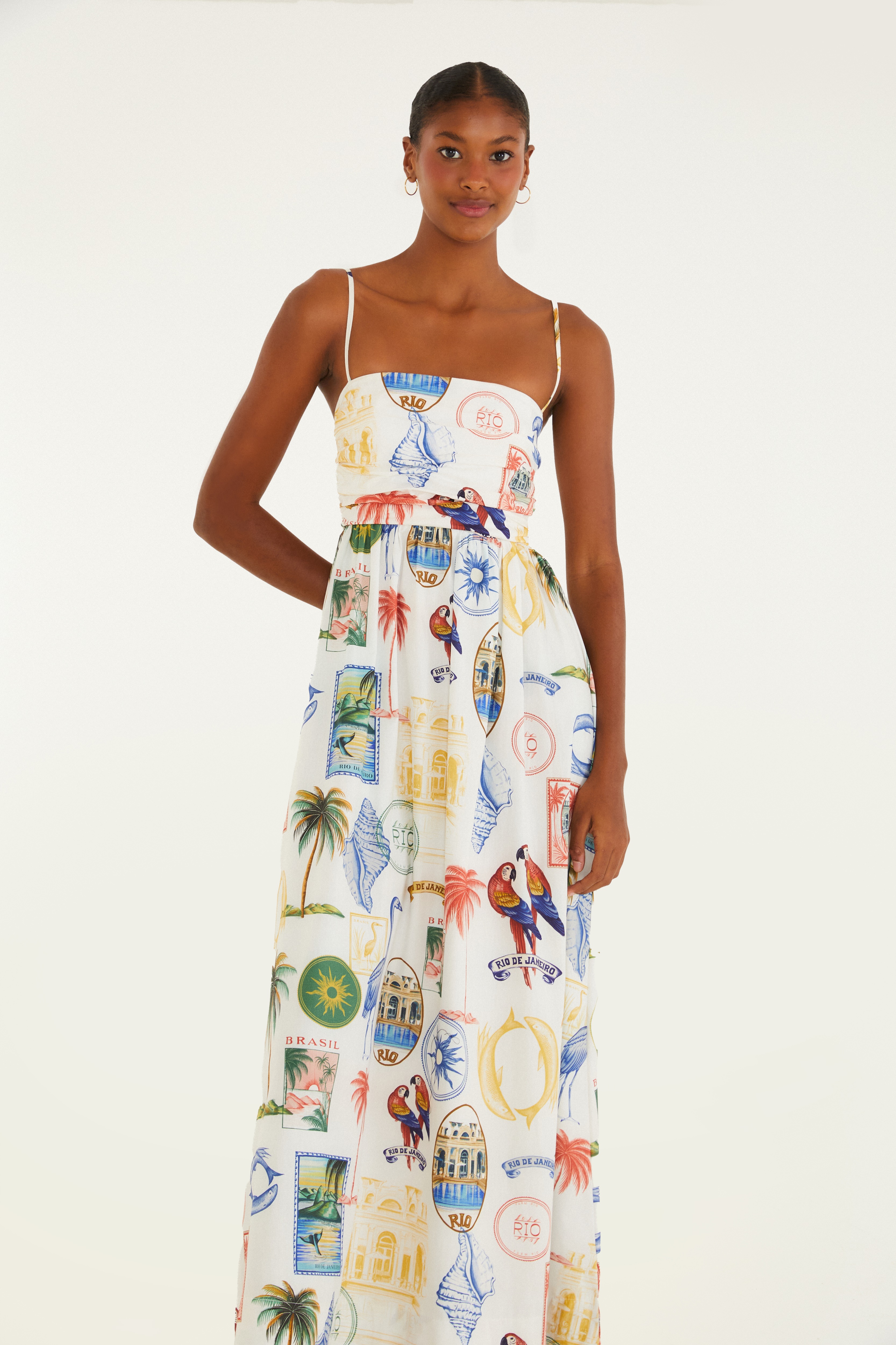Vestido Cropped Estampado Tropical Vintage
