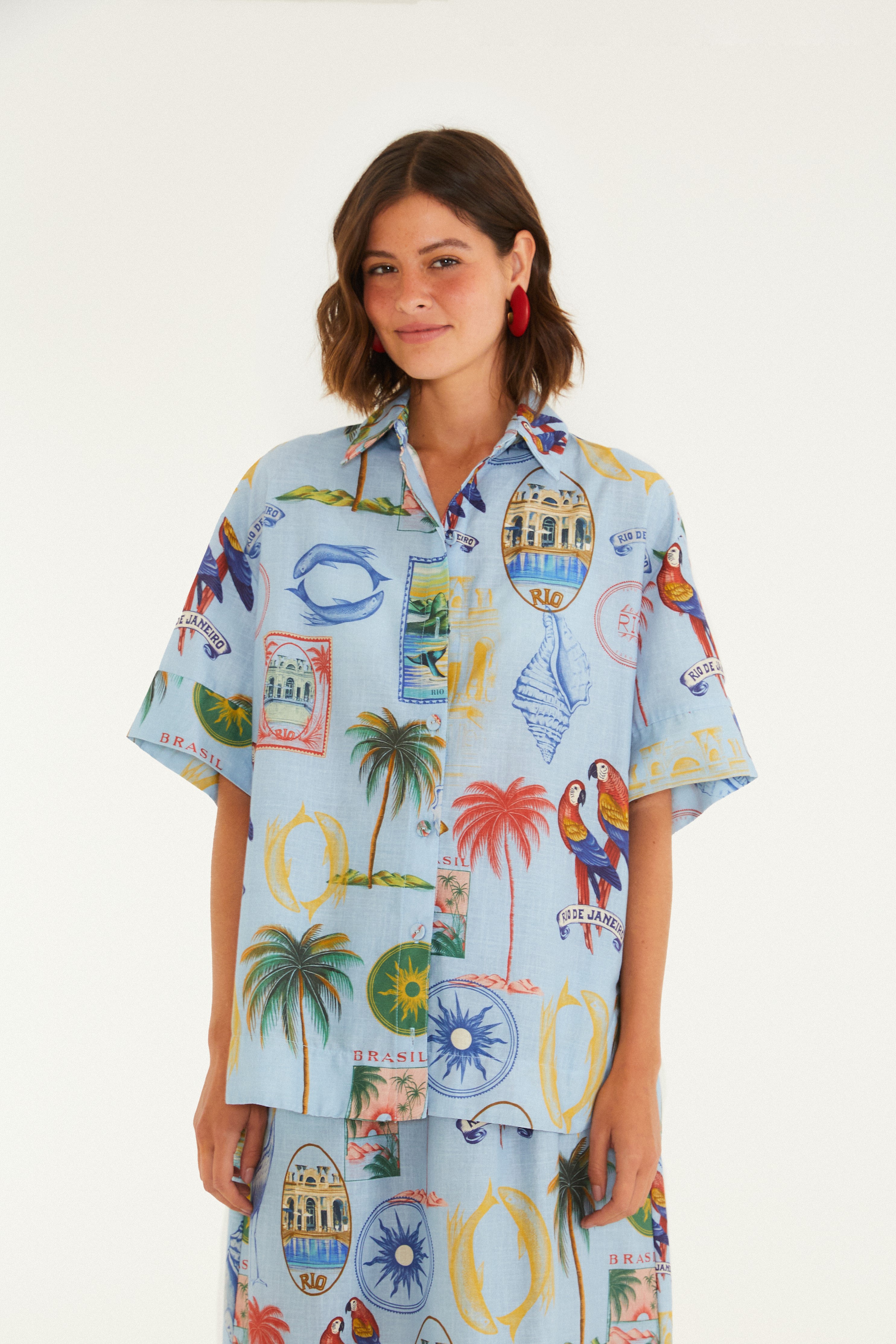 Camisa Estampada Tropical Vintage