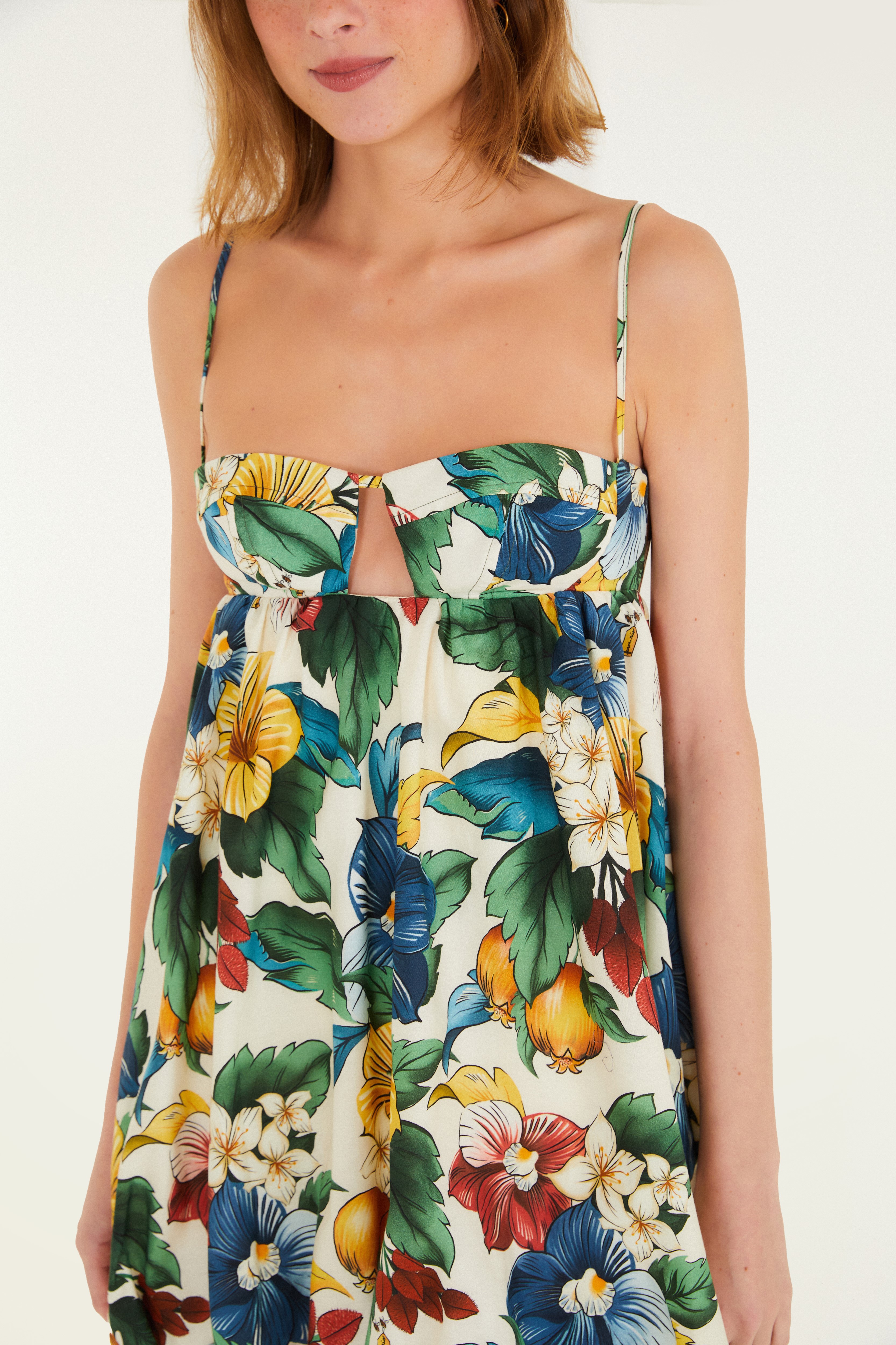 Vestido Curto Balonê Estampado Tropicalzinho