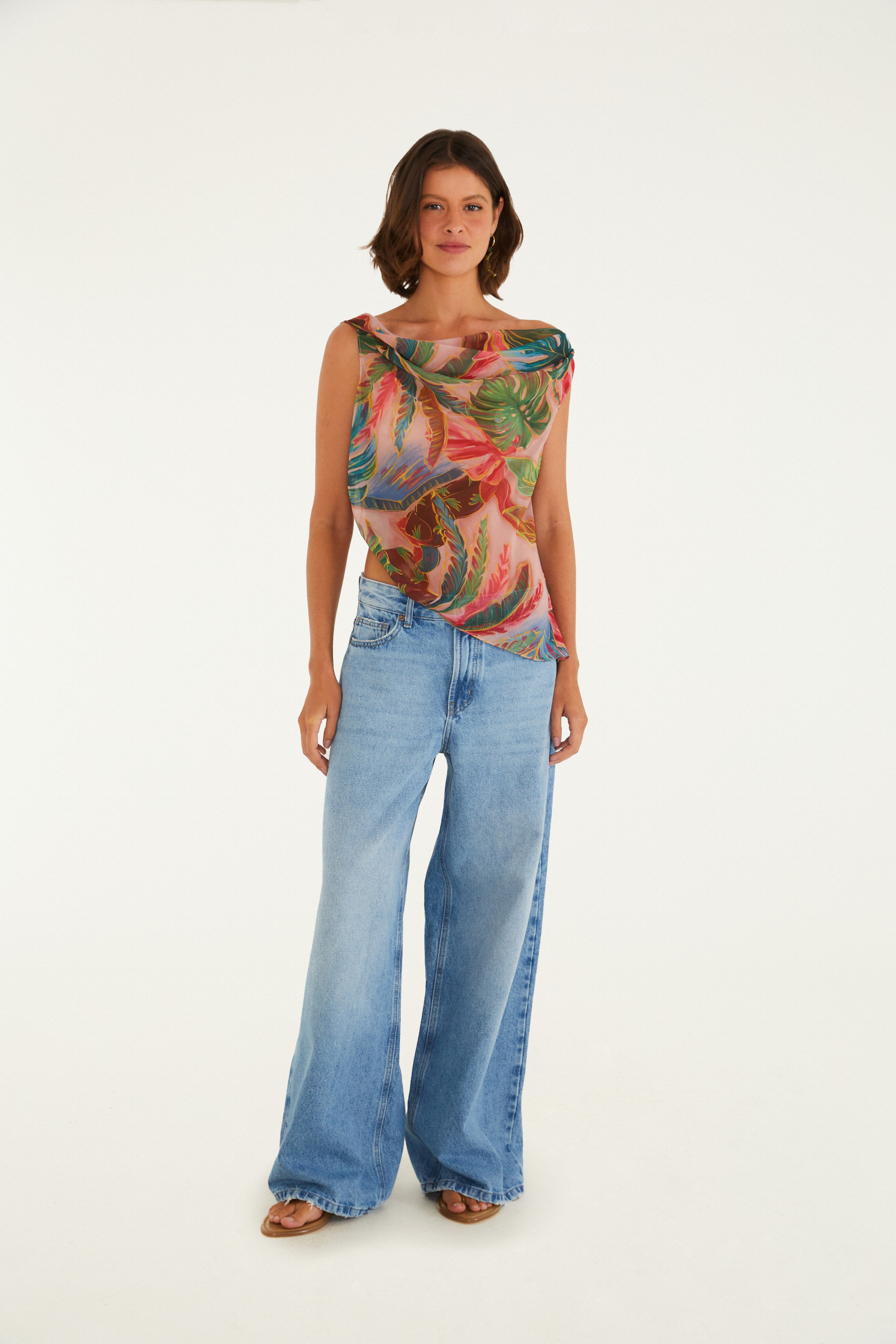 Blusa Estampada Piscina Tropical