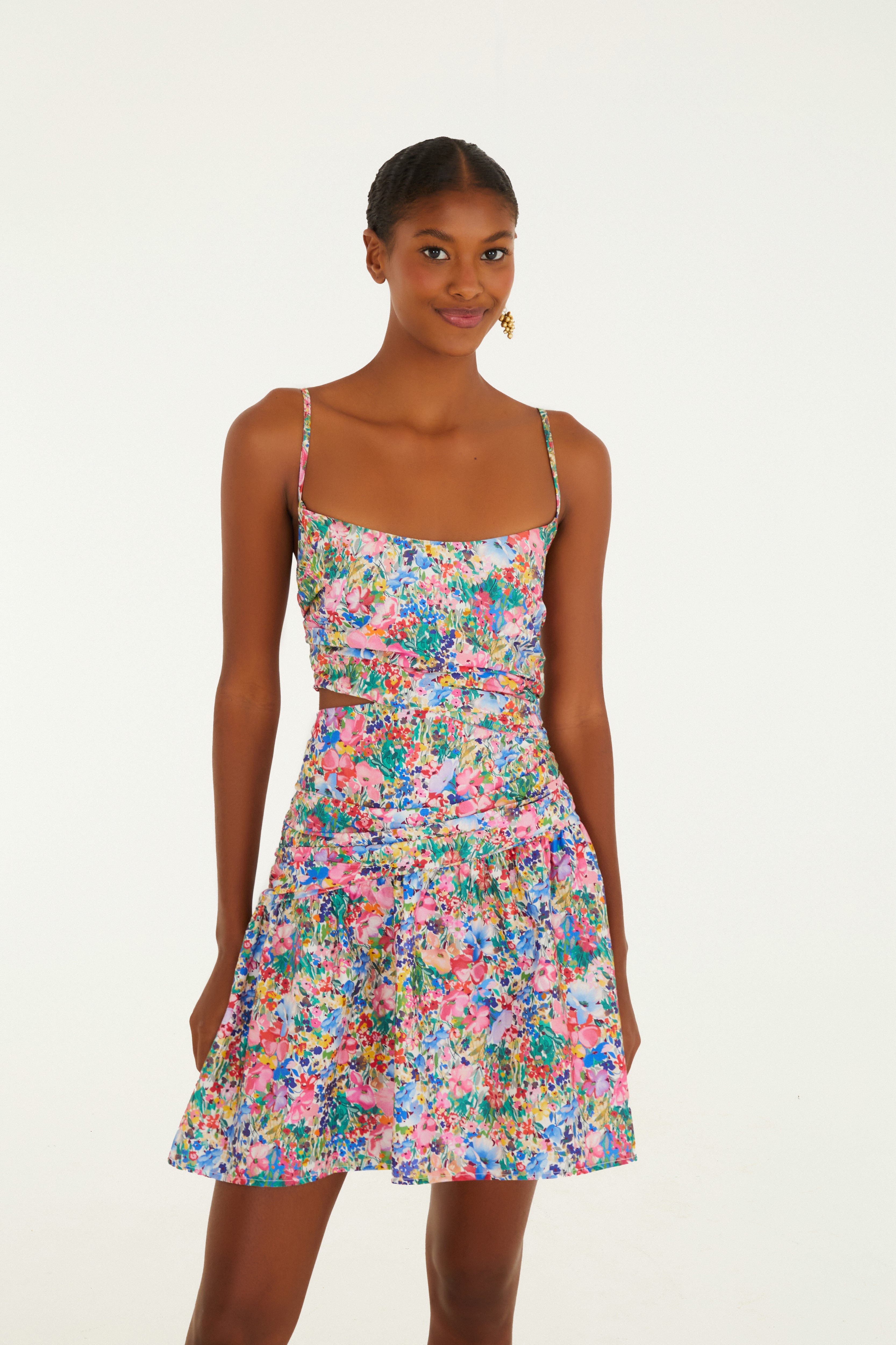 Vestido Curto Estampado Camponesa