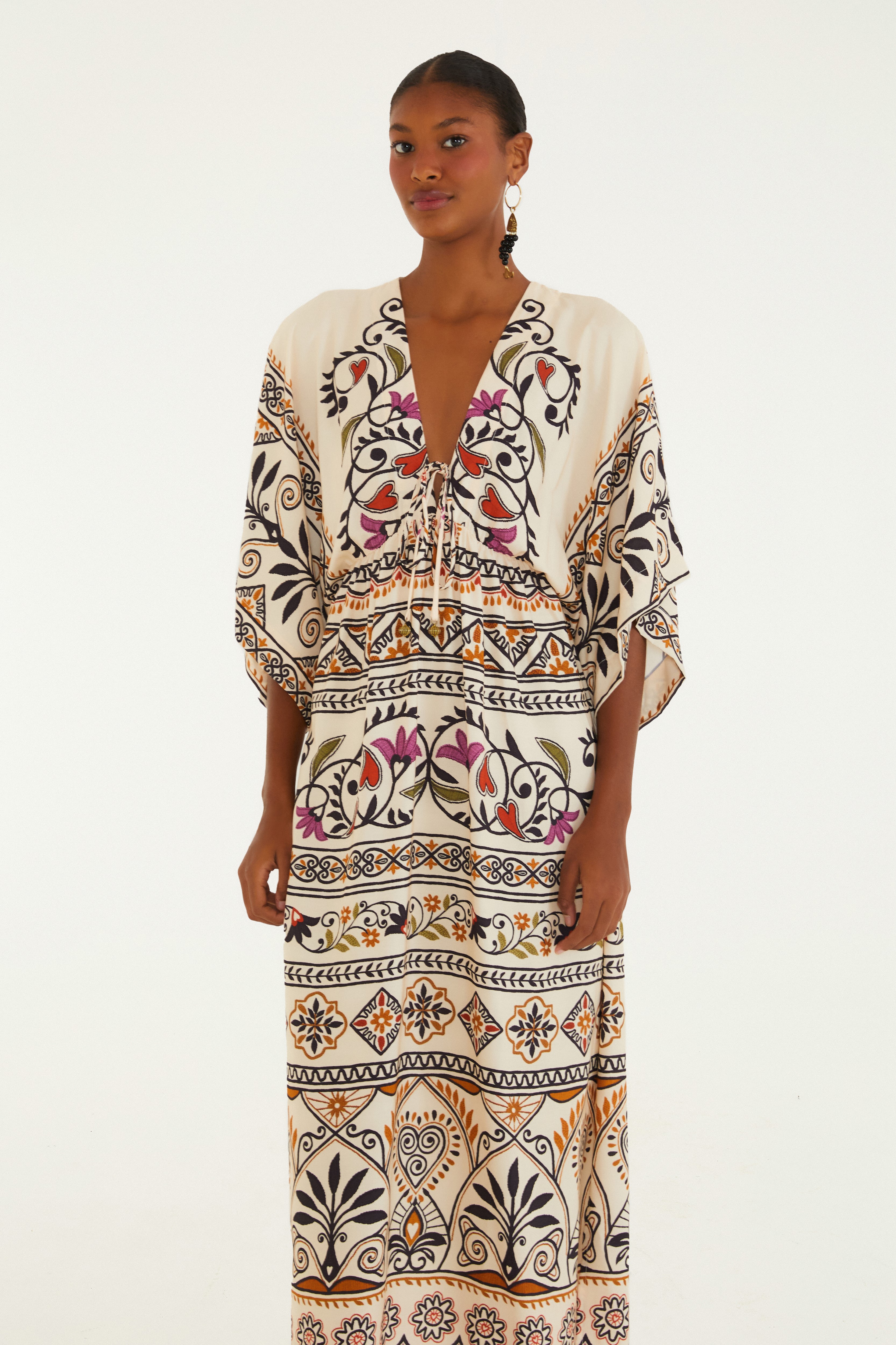 Vestido Longo Manga Estampado Adriele