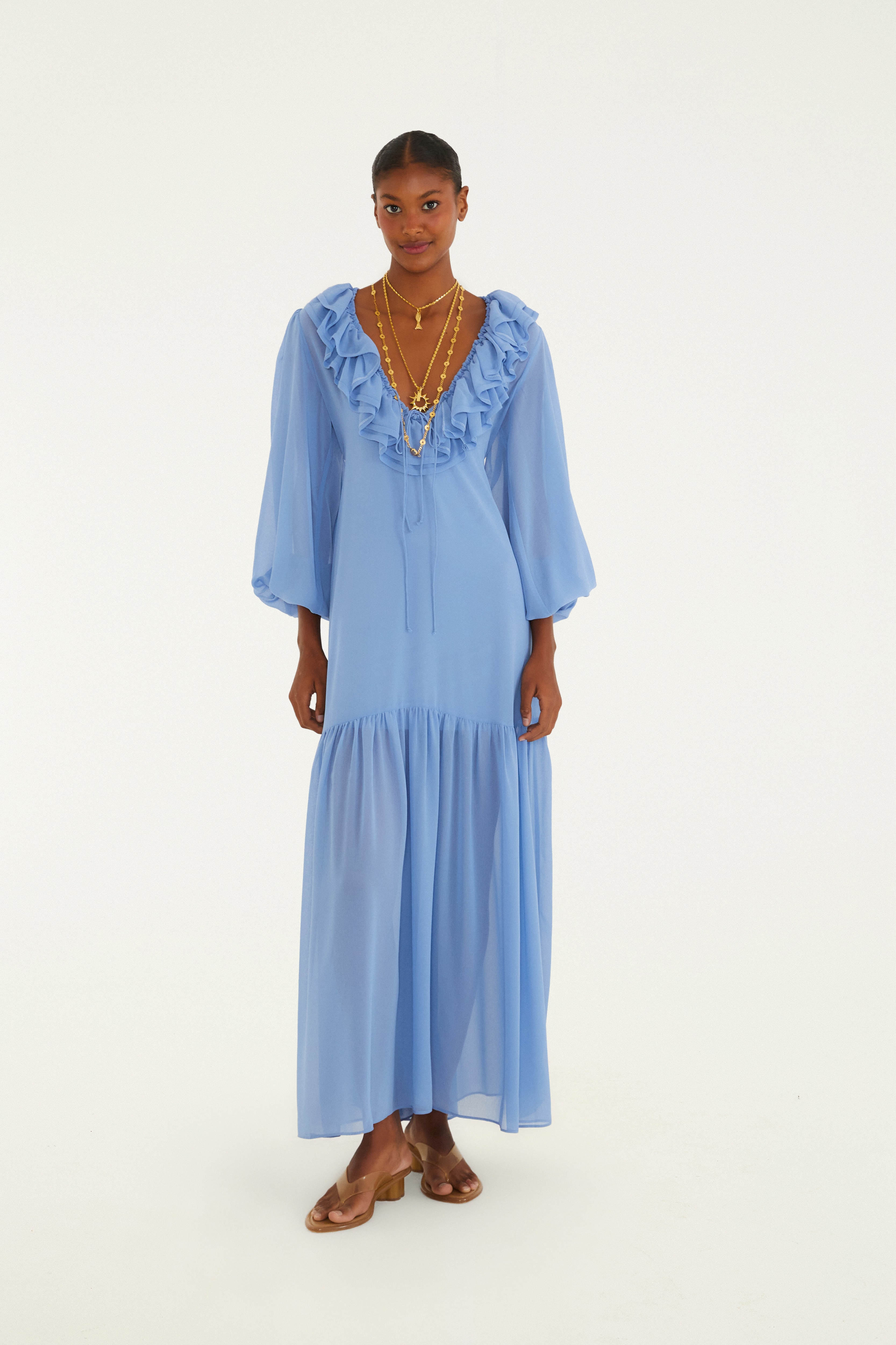 Vestido Babado Mangas