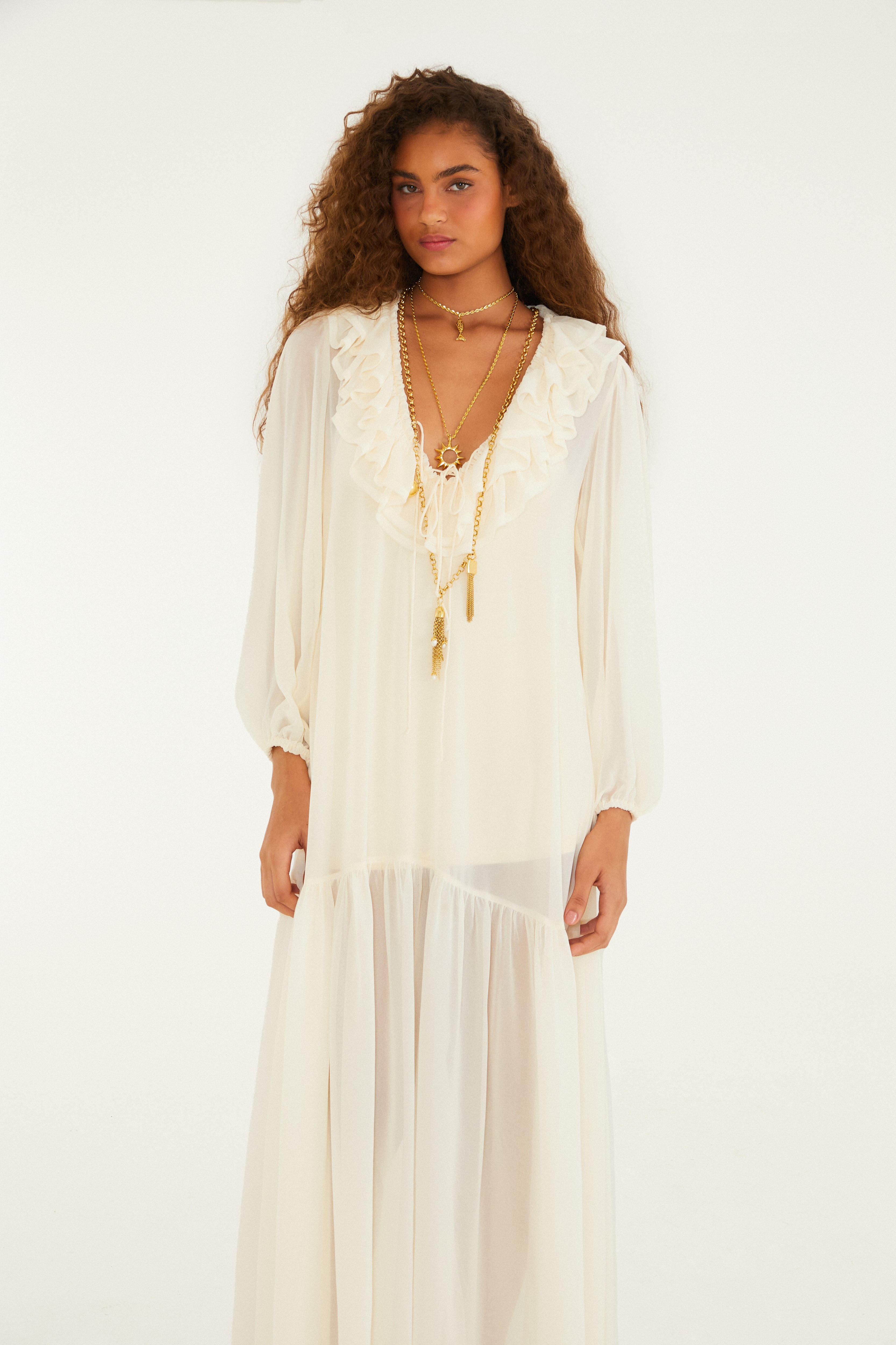 Vestido Babado Mangas