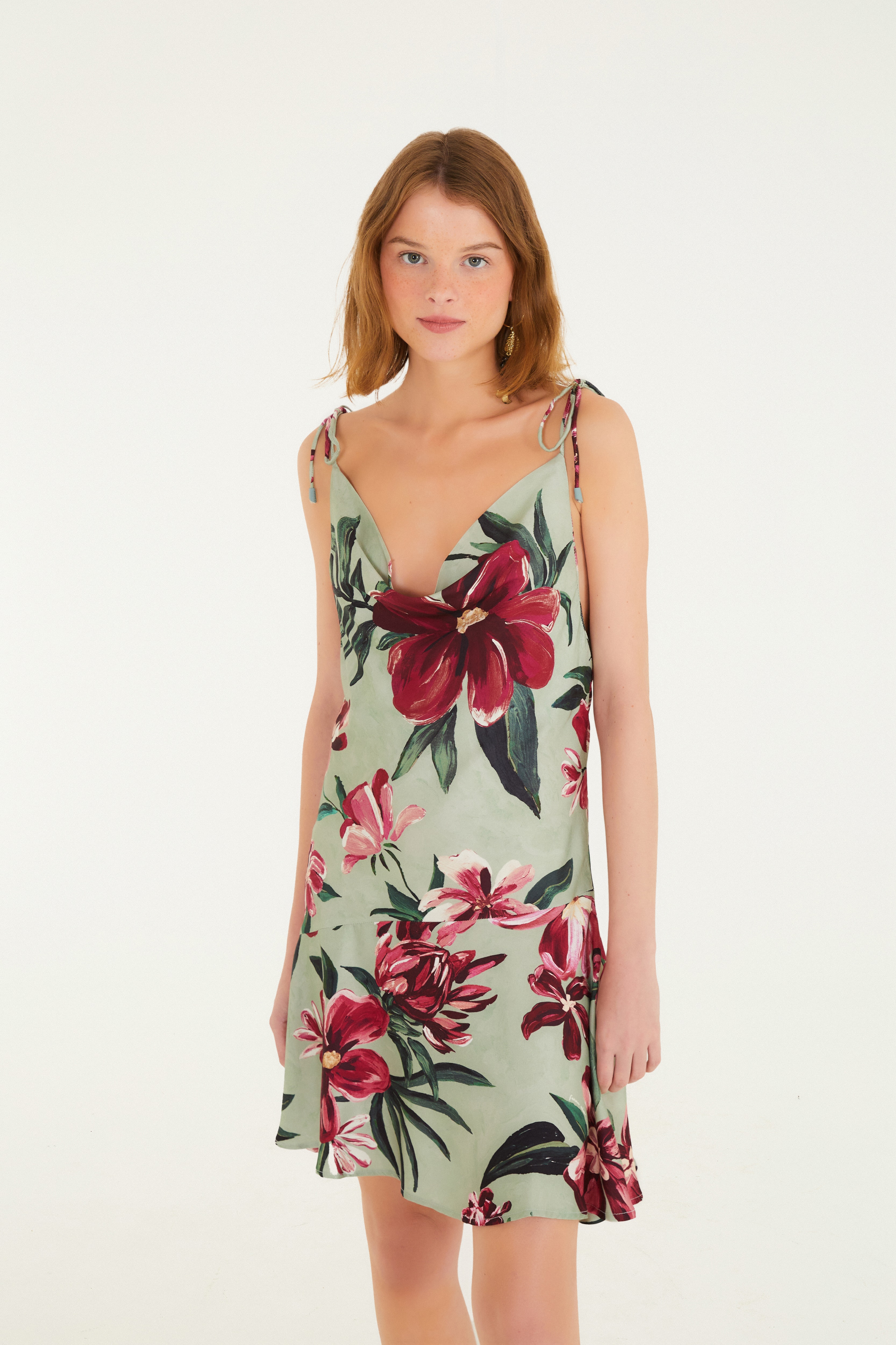 Vestido Curto Alças Estampado Lineia