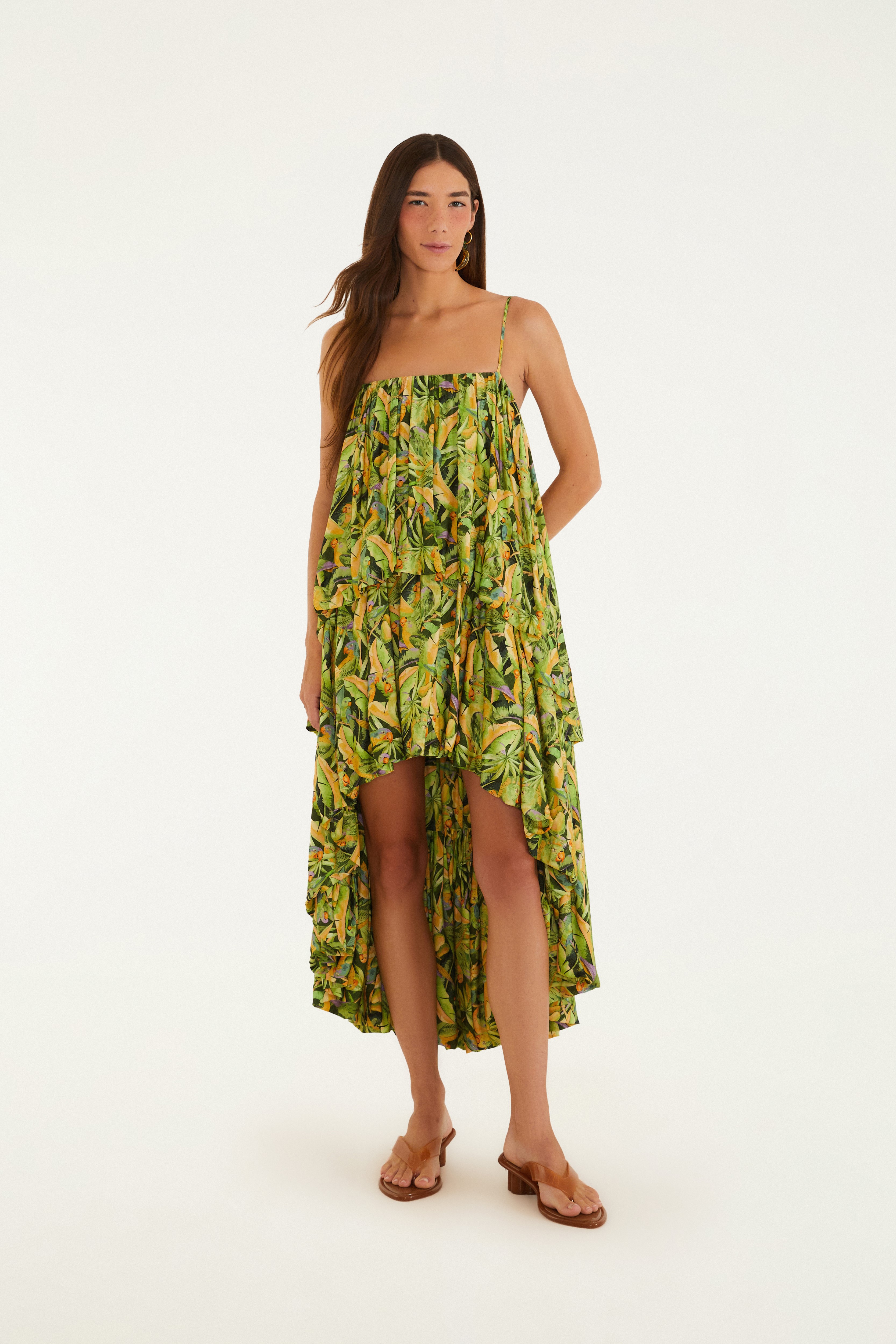 Vestido Mullet Estampado Floresta De Passarinho