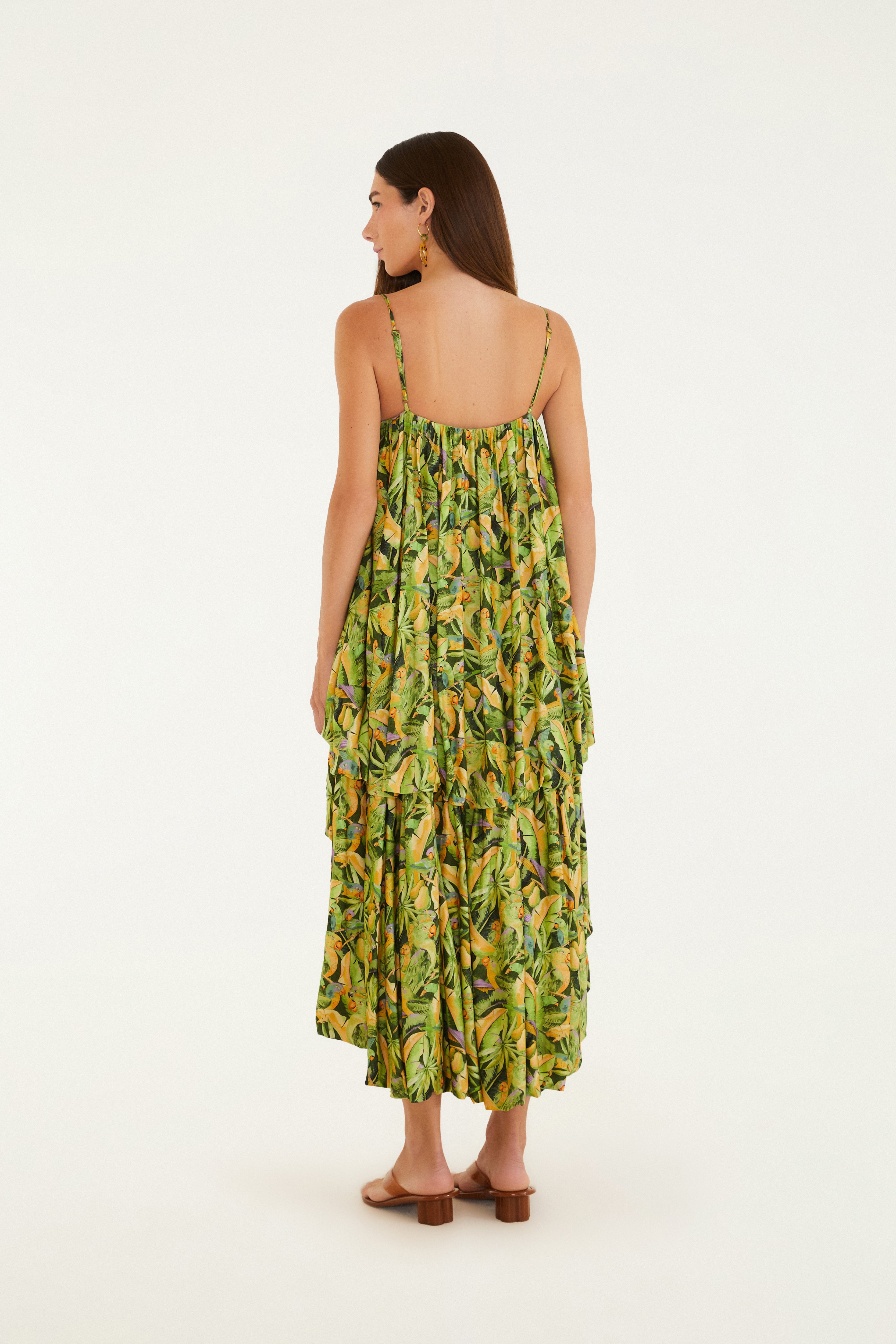 Vestido Mullet Estampado Floresta De Passarinho