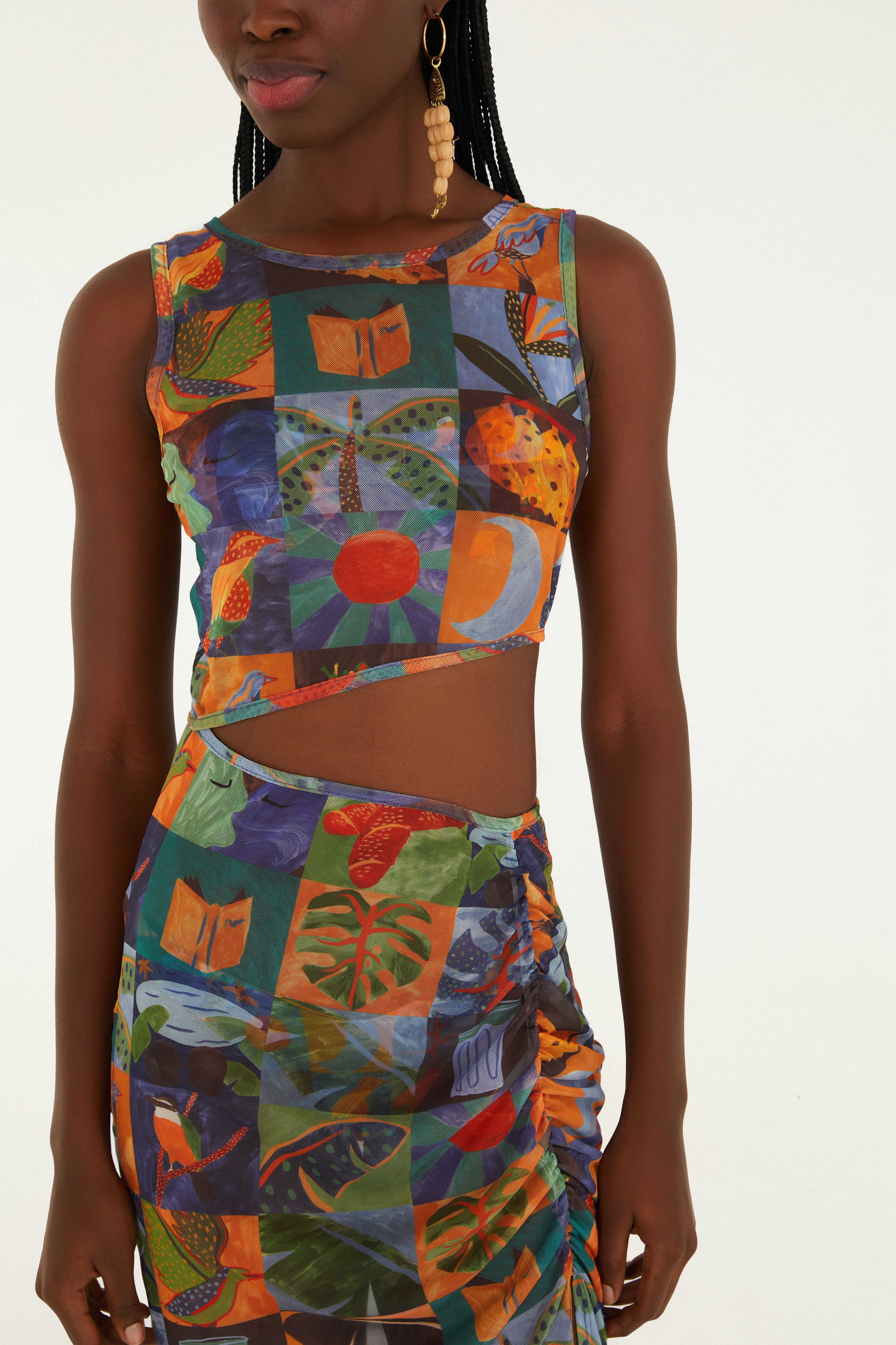 Vestido Tule Estampado Lago Do Amor