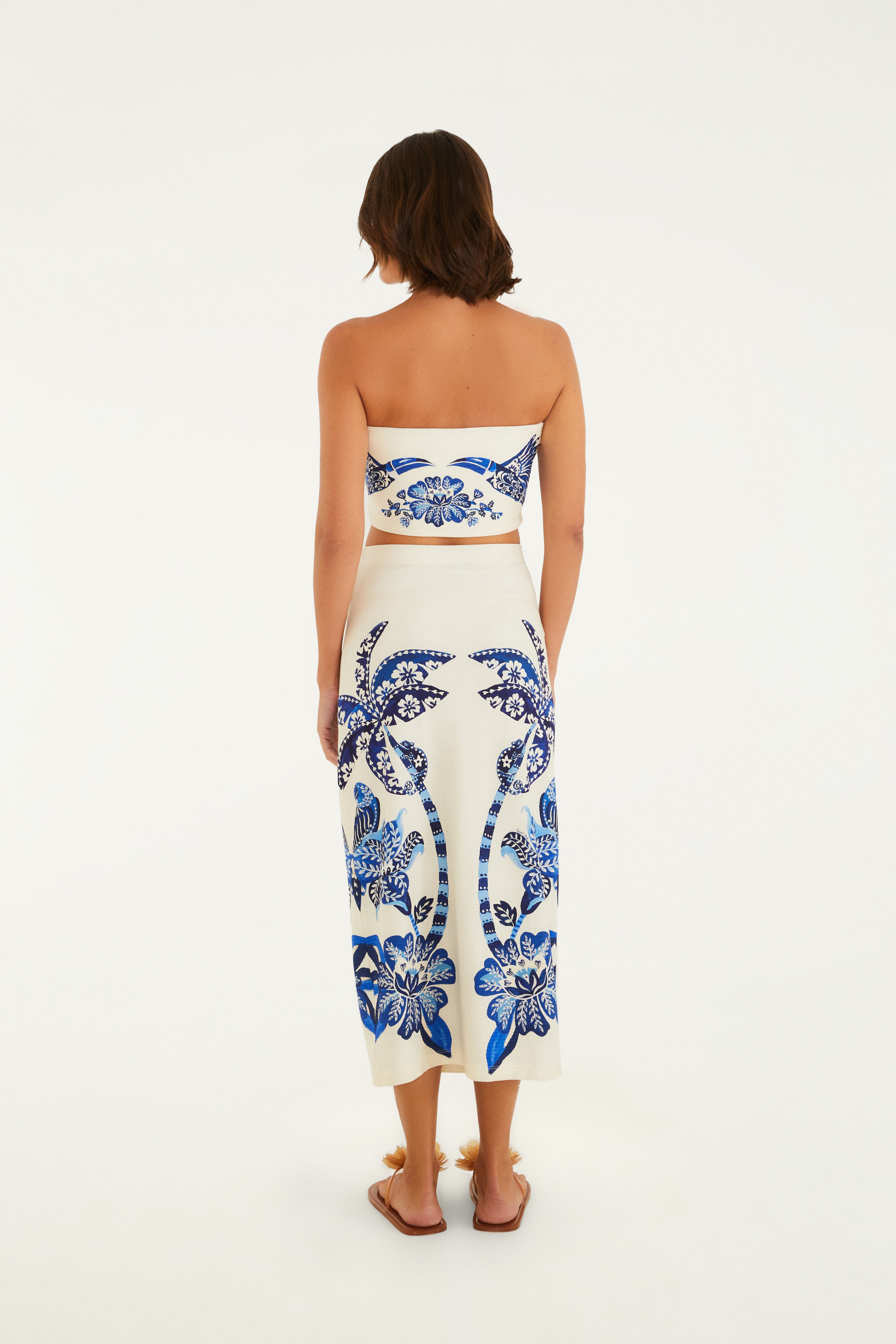 Saia Midi Reta Estampada Coqueiro Tropical
