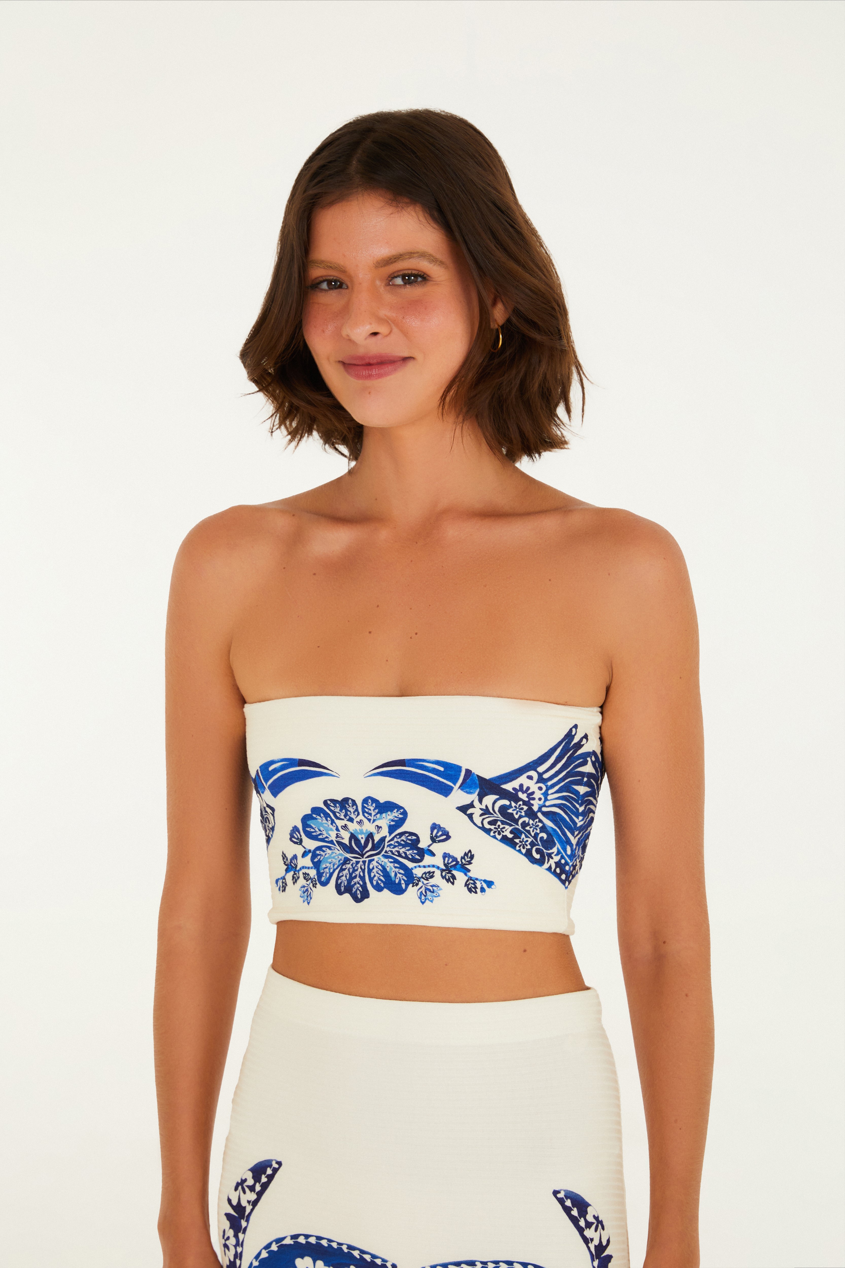 Top Reto Double Estampado Coqueiro Tropical