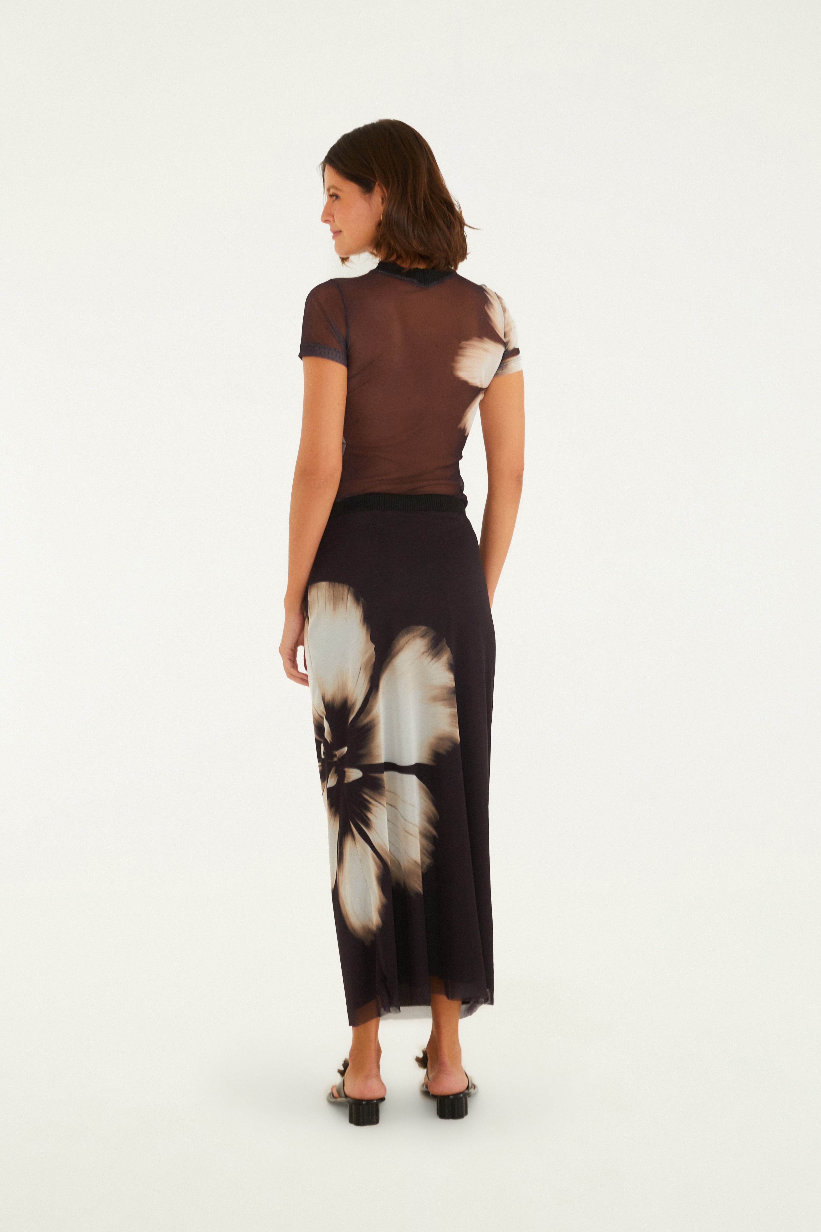 Saia Midi Tule Estampada Maya