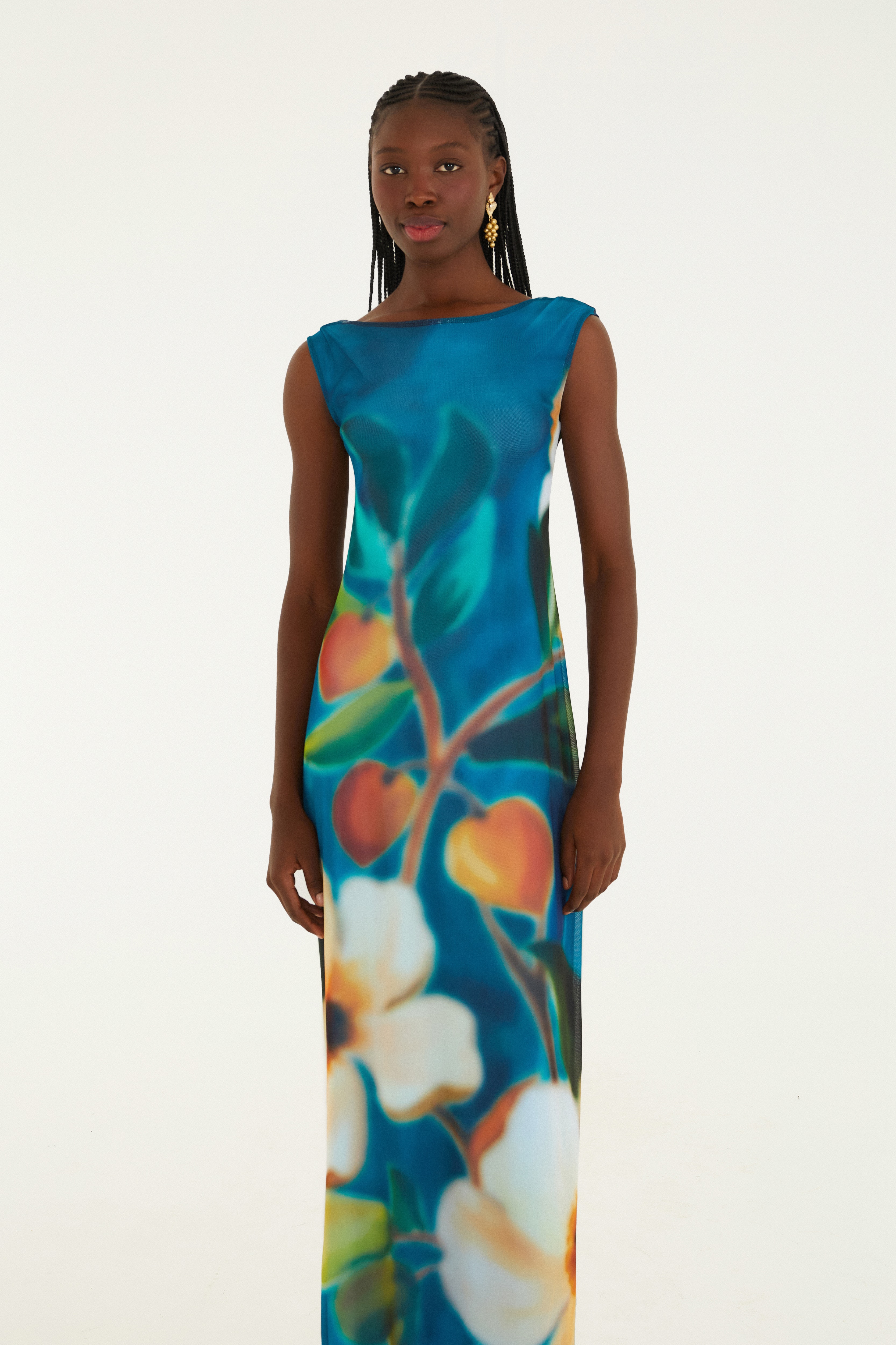Vestido Tule Estampado Jardim Litoral