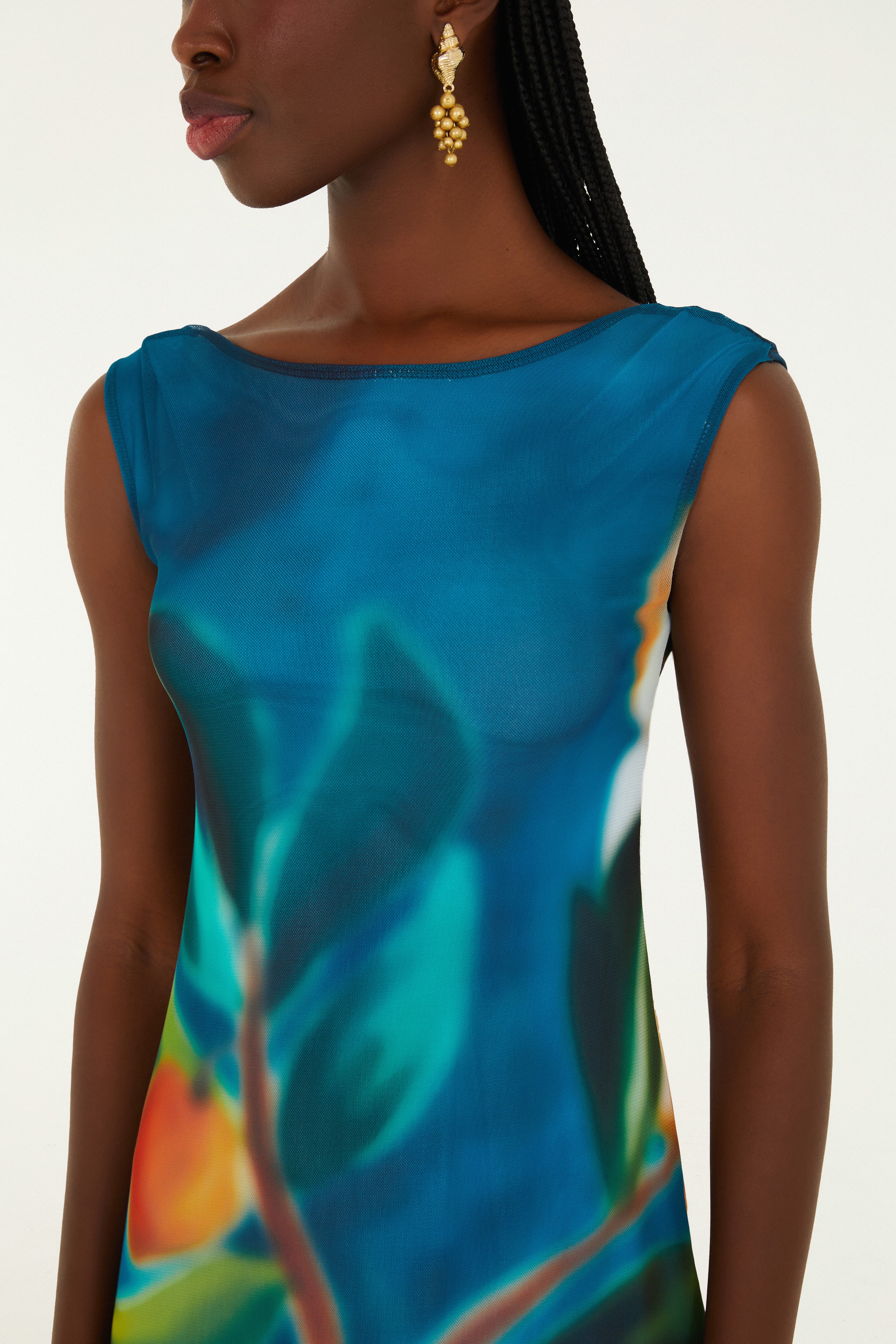 Vestido Tule Estampado Jardim Litoral