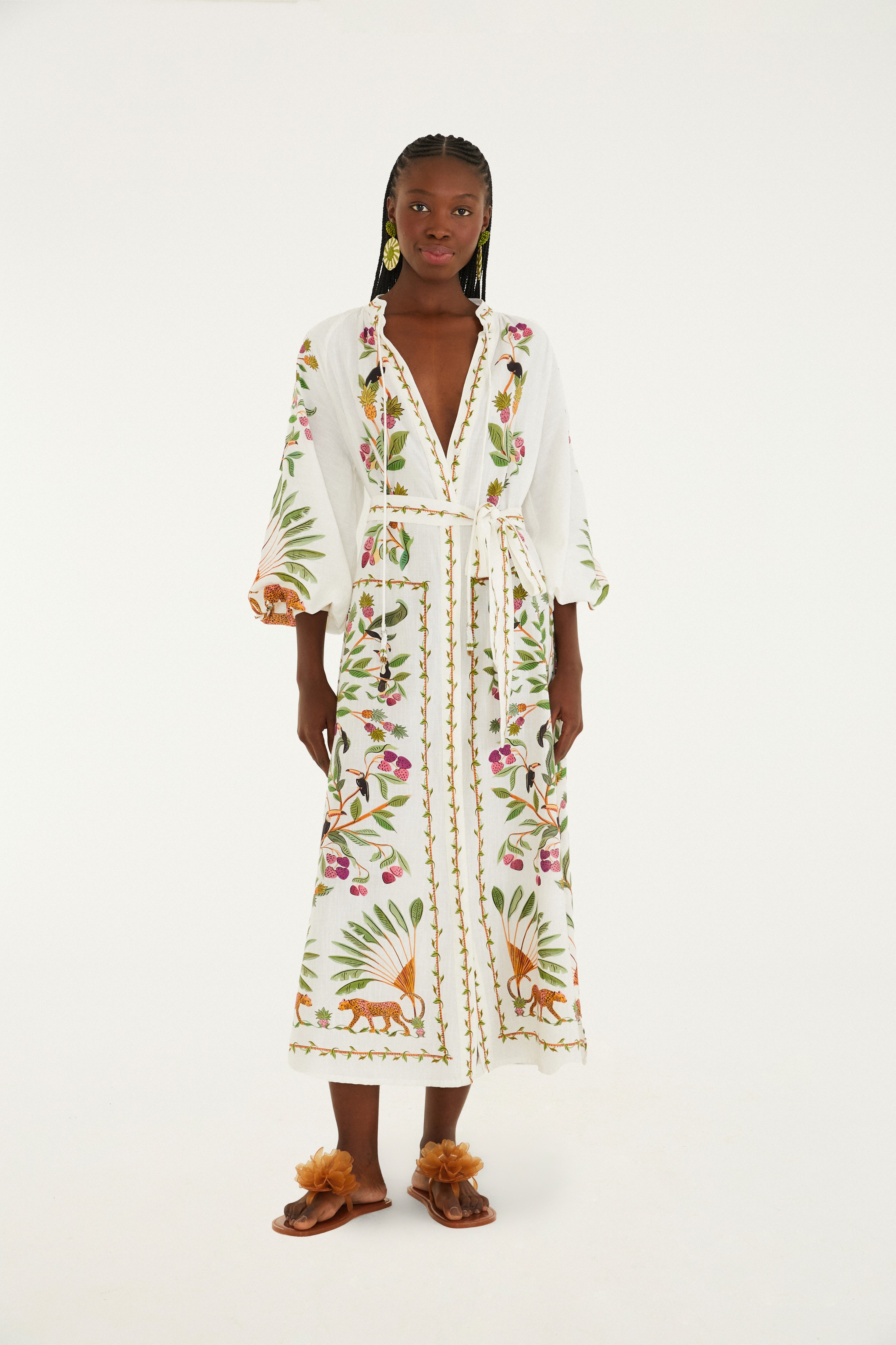 Vestido Manga Longa Estampado Floresta Doce