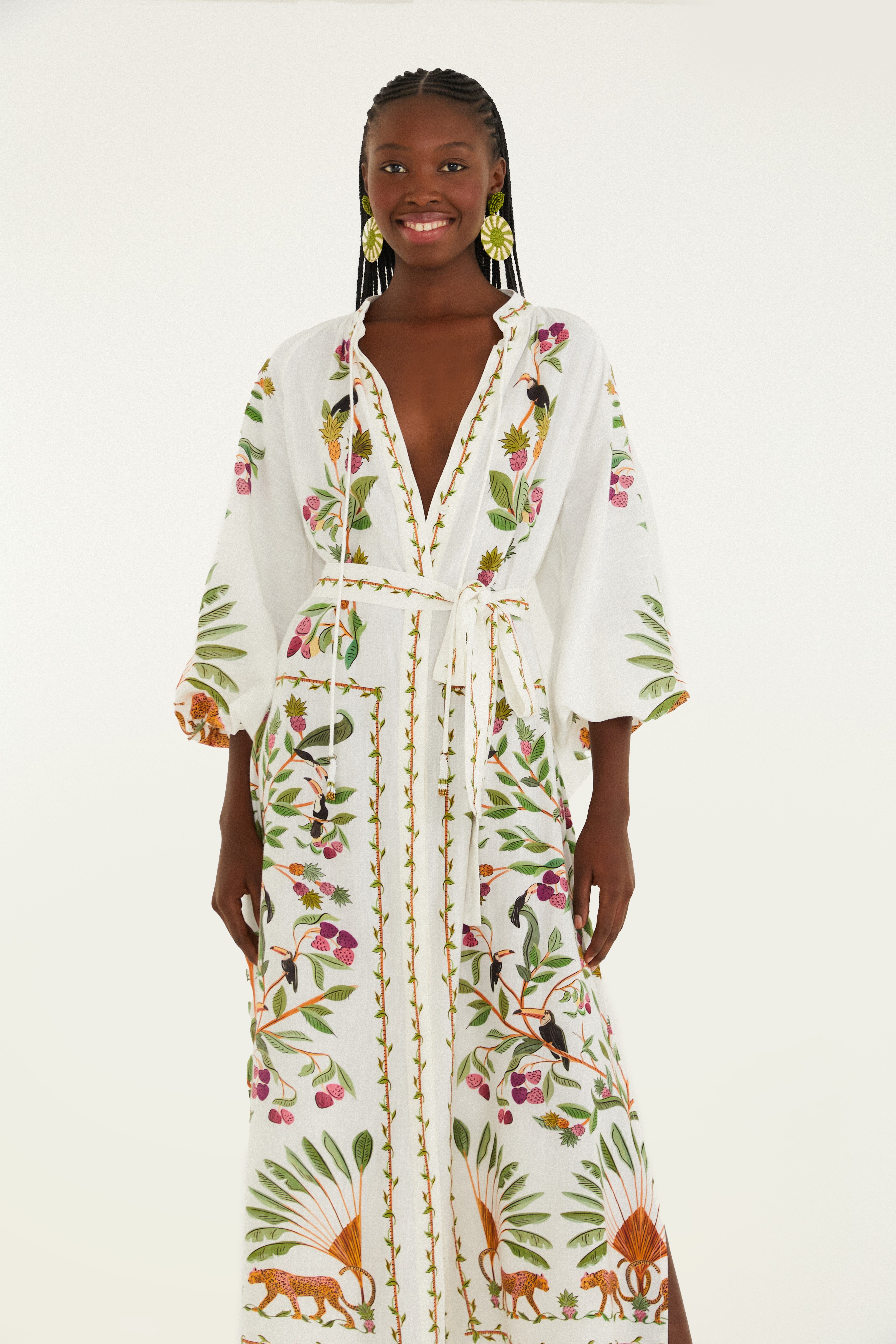 Vestido Manga Longa Estampado Floresta Doce