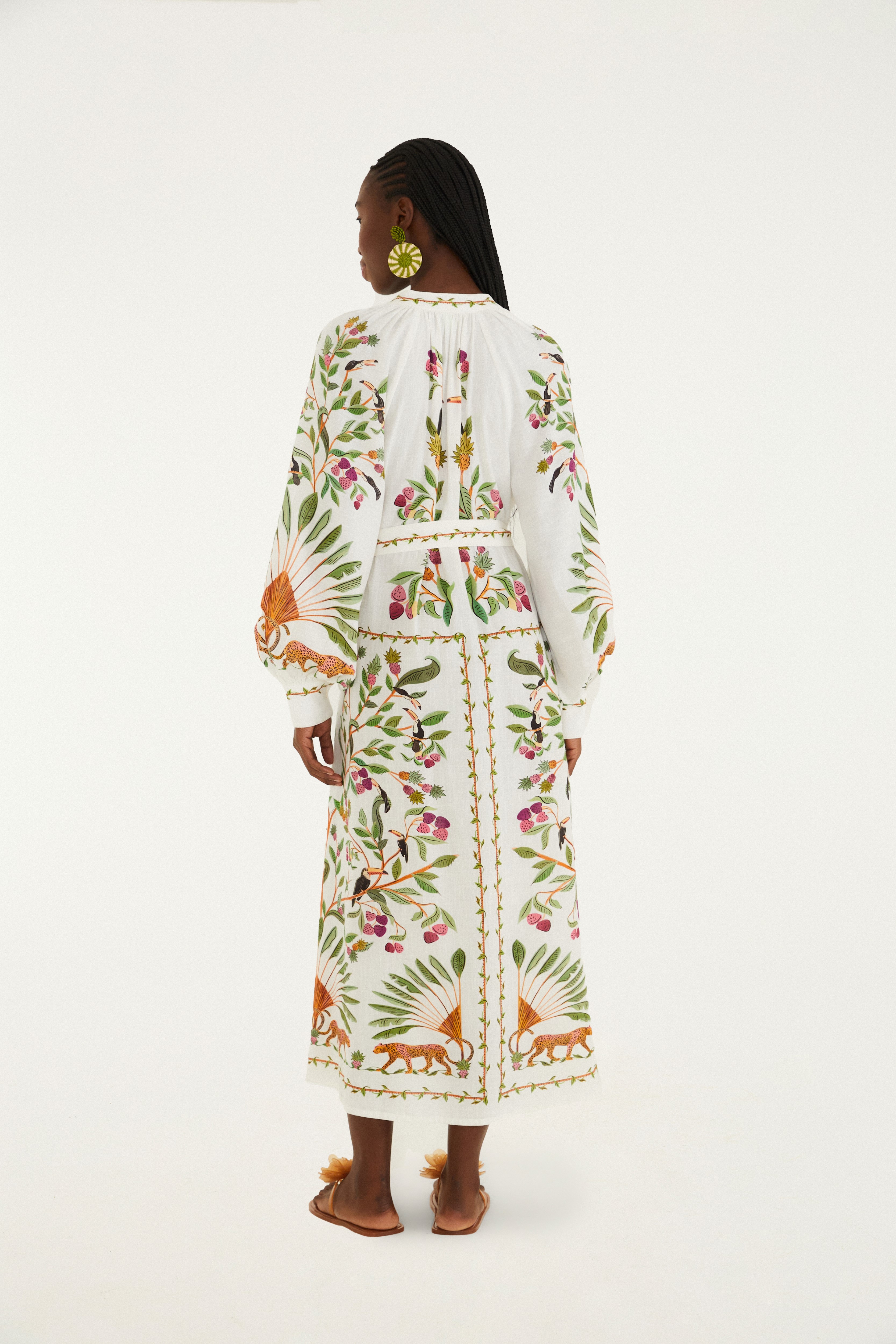 Vestido Manga Longa Estampado Floresta Doce