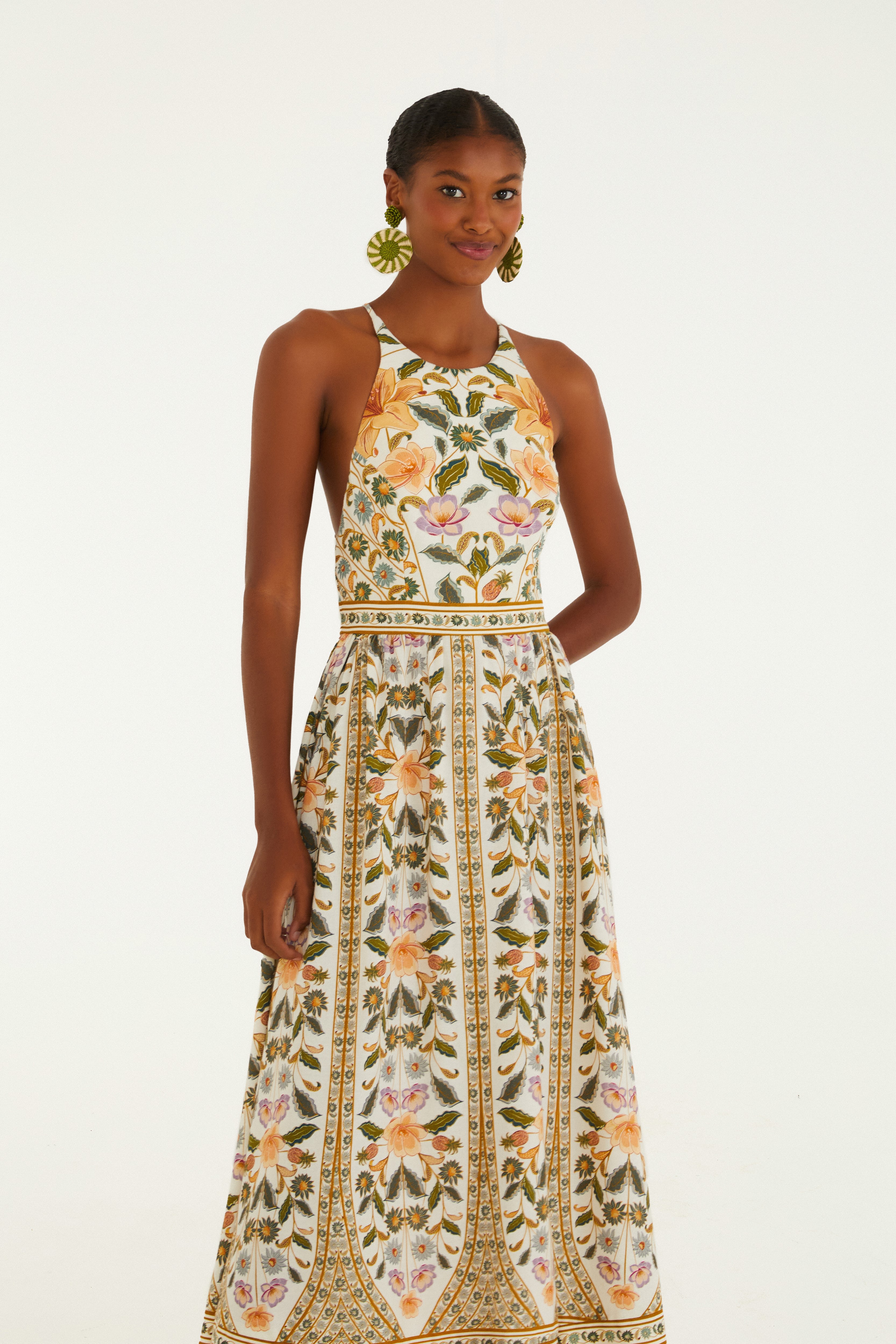 Vestido Longo Sem Manga Estampado Marcelle
