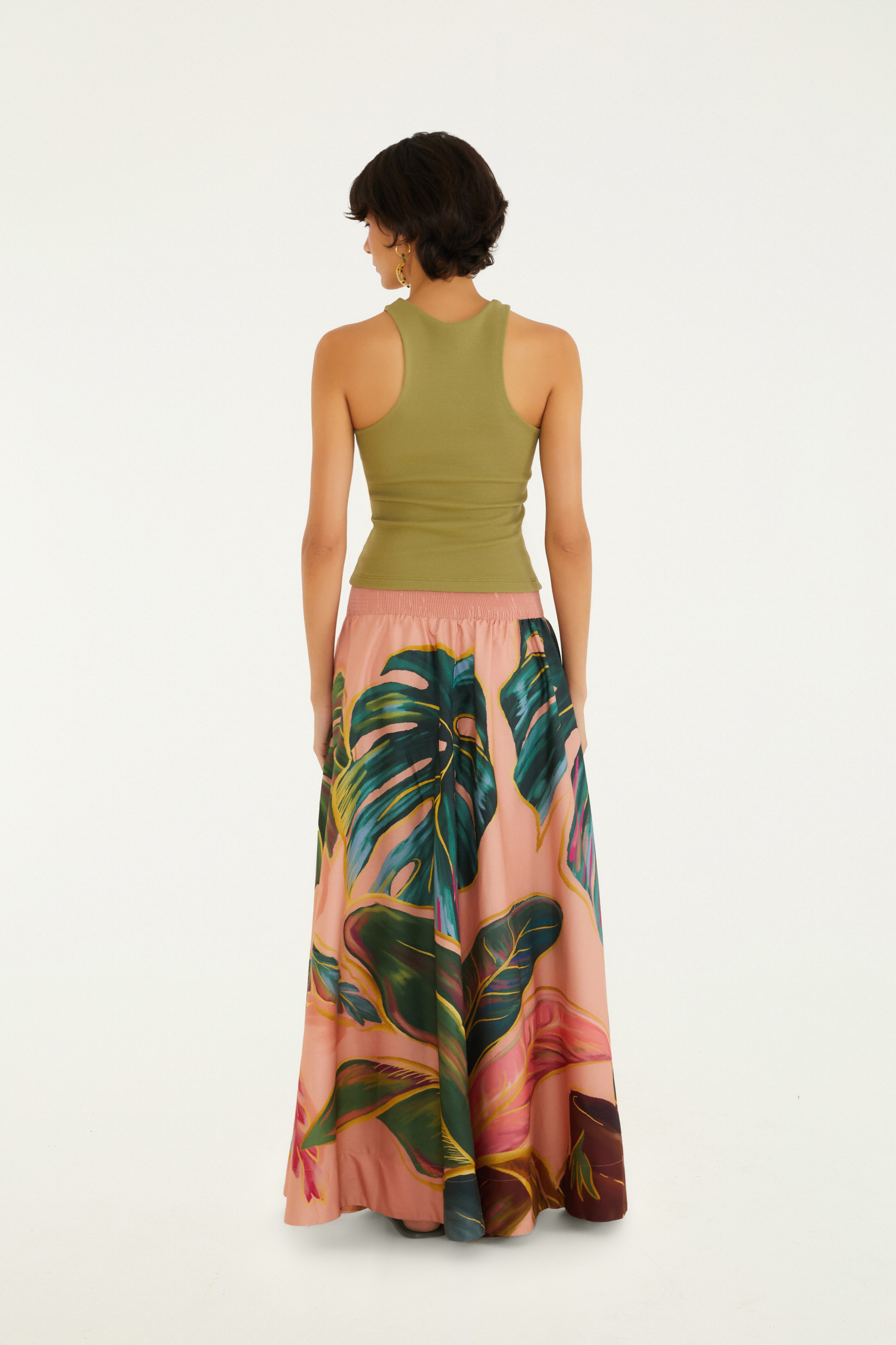 Saia Evasê Estampada Piscina Tropical