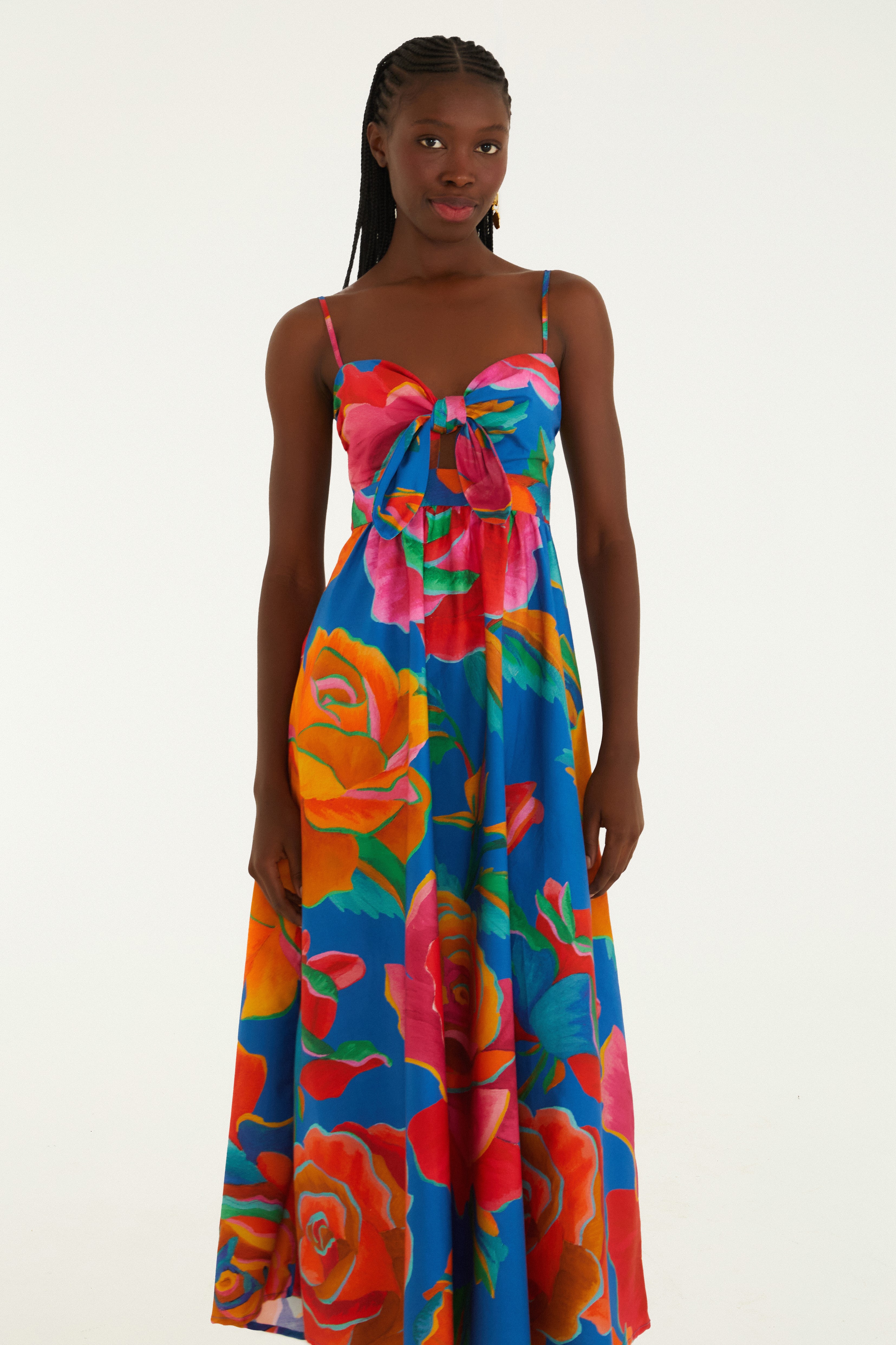 Vestido Marias Estampado Rosas Pintadas