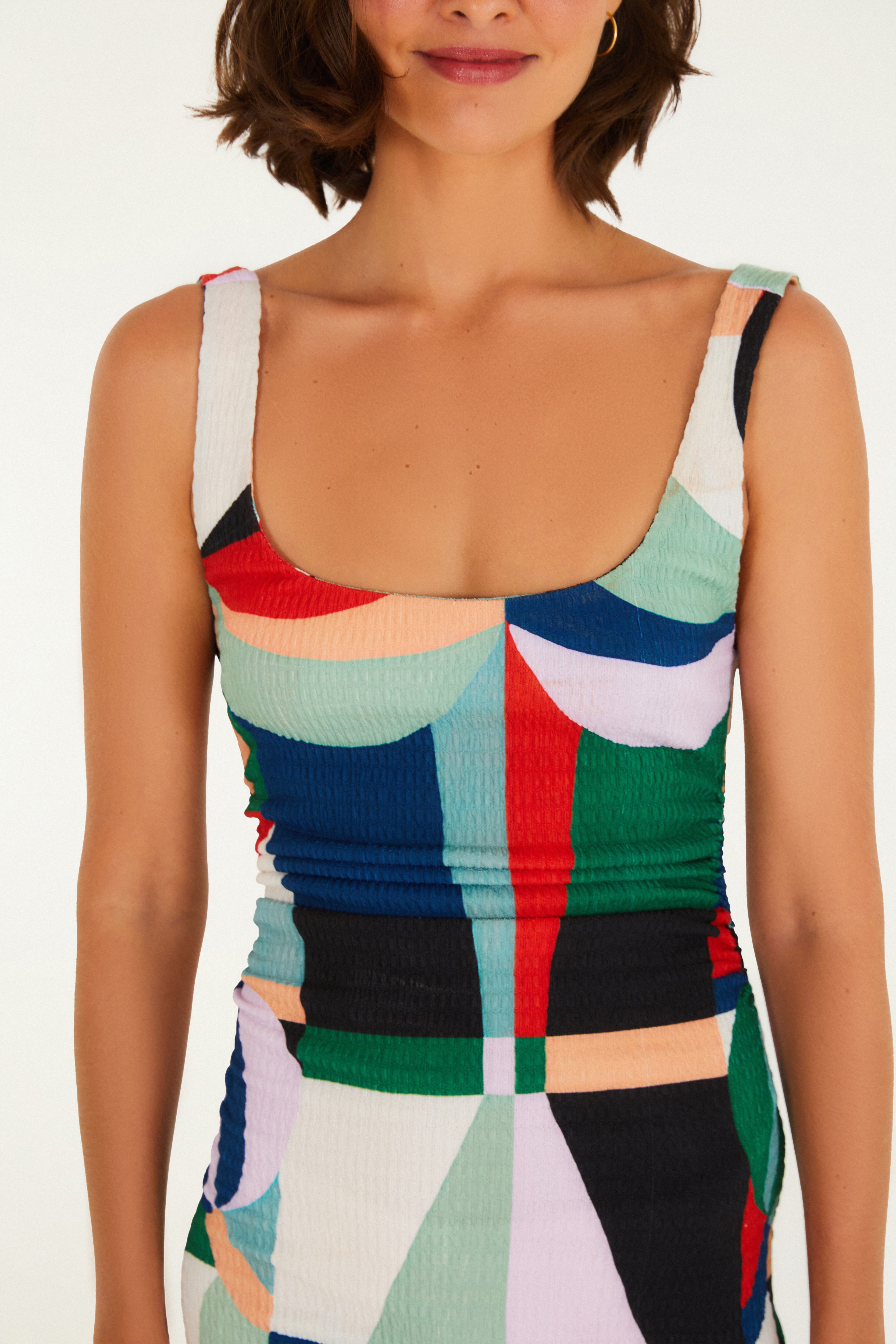 Vestido Curto Alça Estampado Recanto Dos Coqueiros