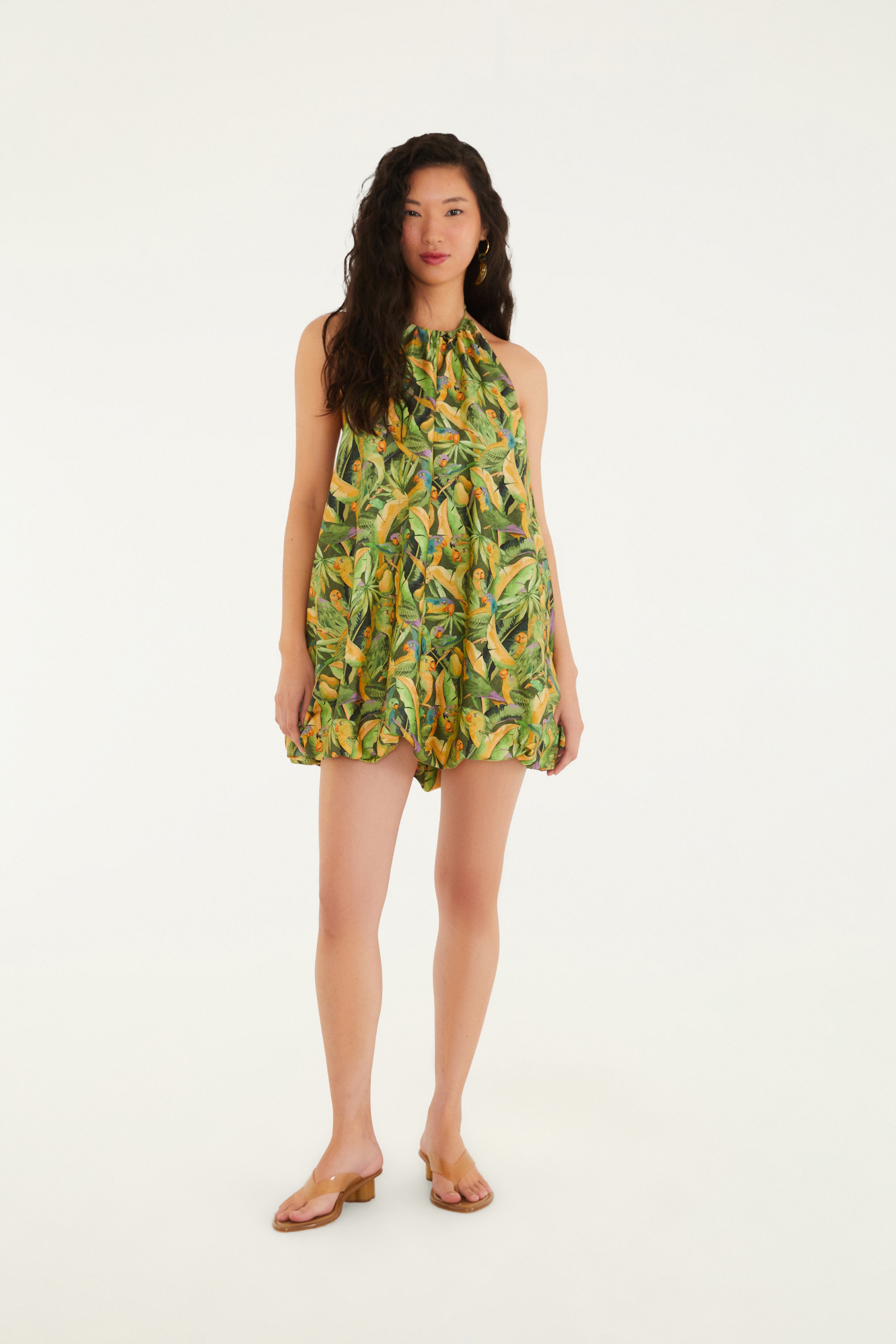 Vestido Balonê Estampado Floresta De Passarinho