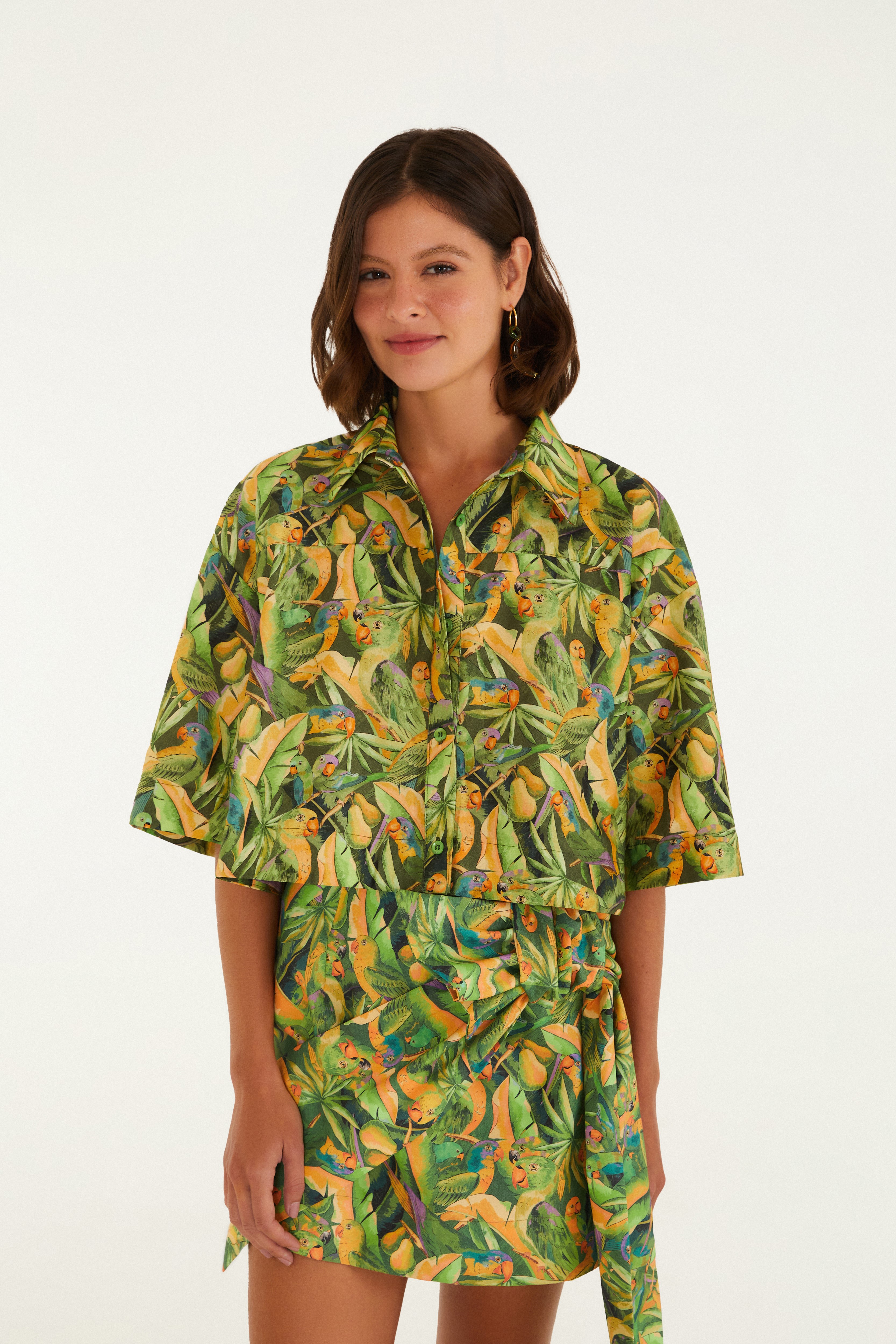 Camisa Estampada Floresta De Passarinho