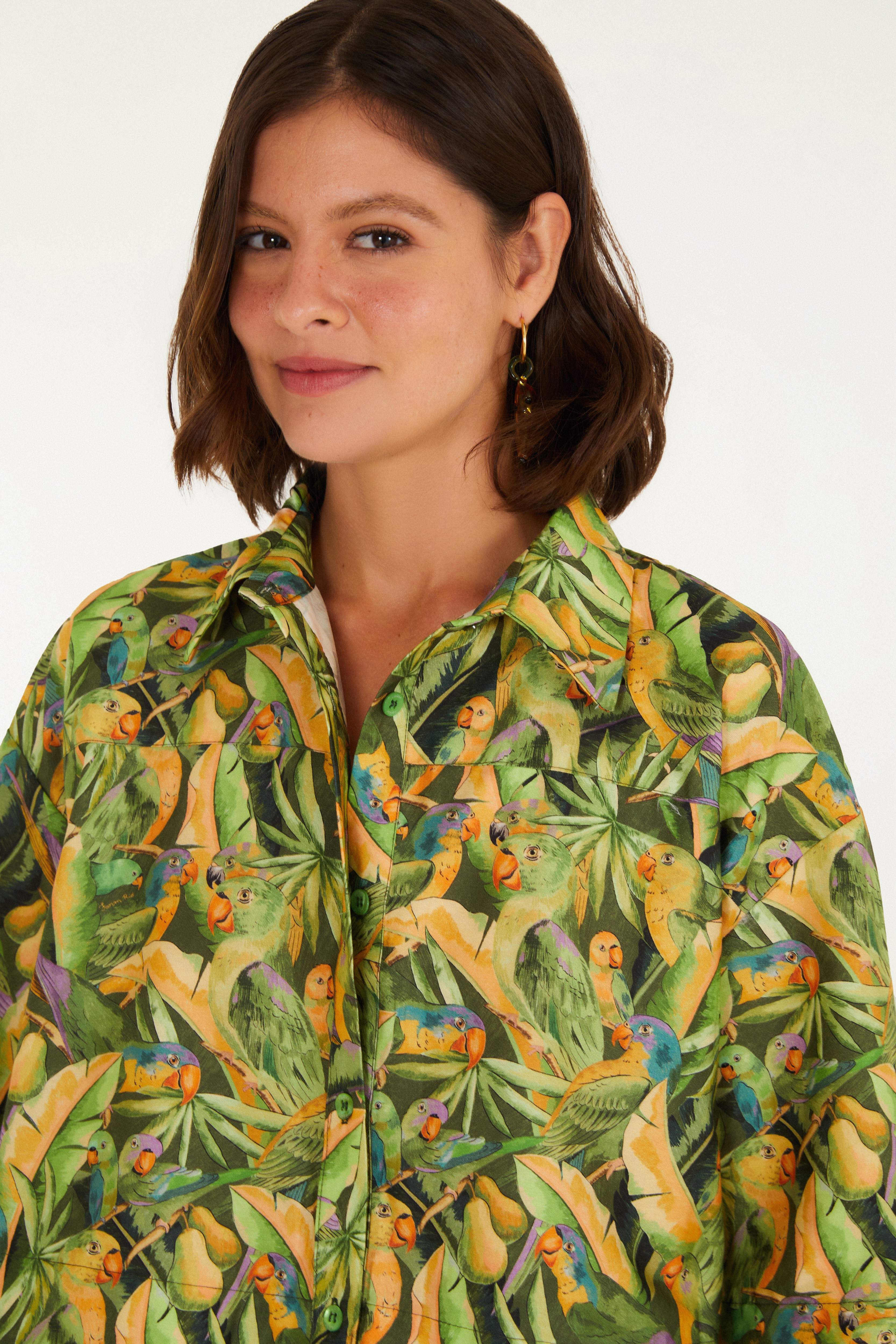 Camisa Estampada Floresta De Passarinho