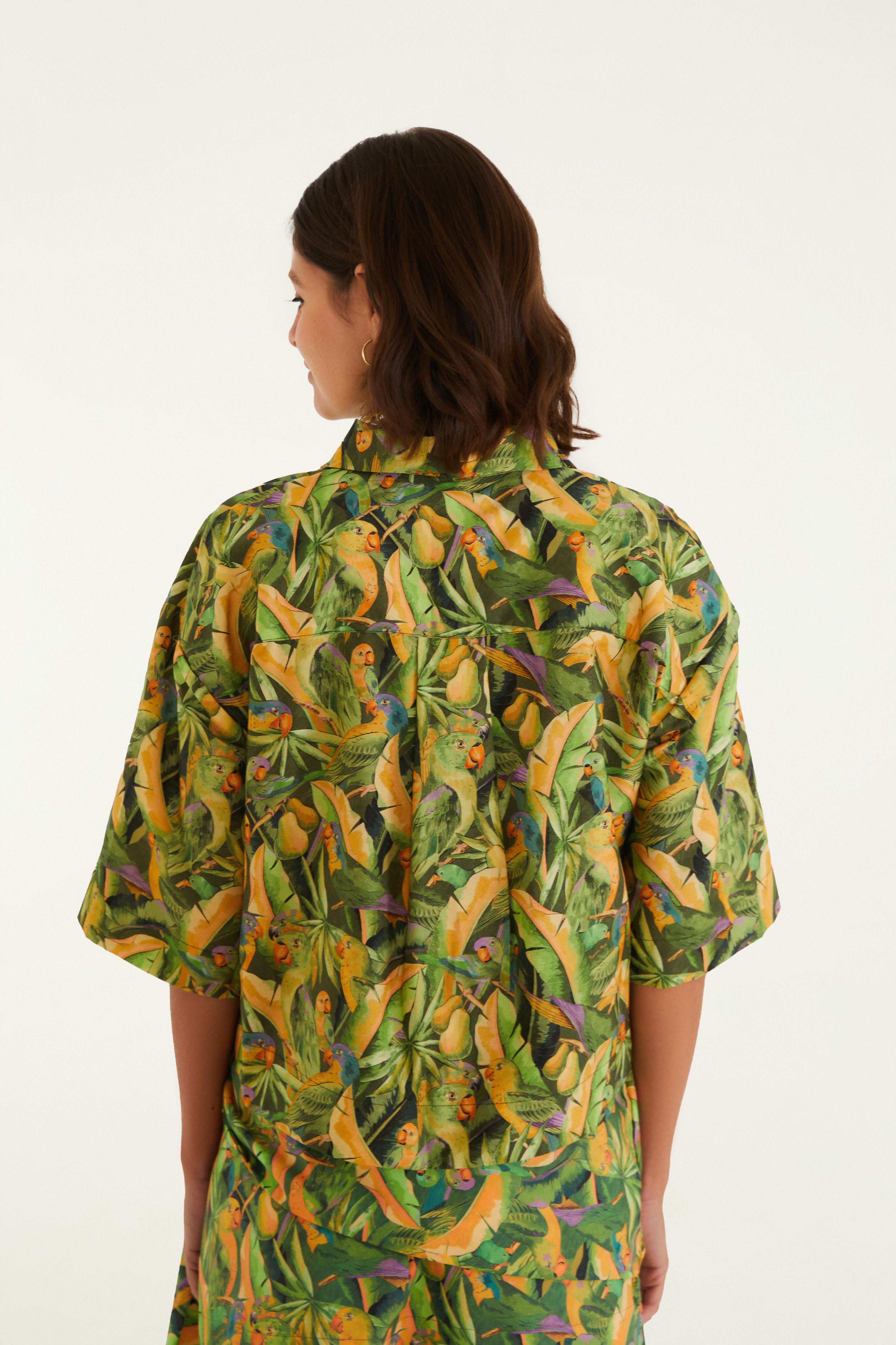Camisa Estampada Floresta De Passarinho