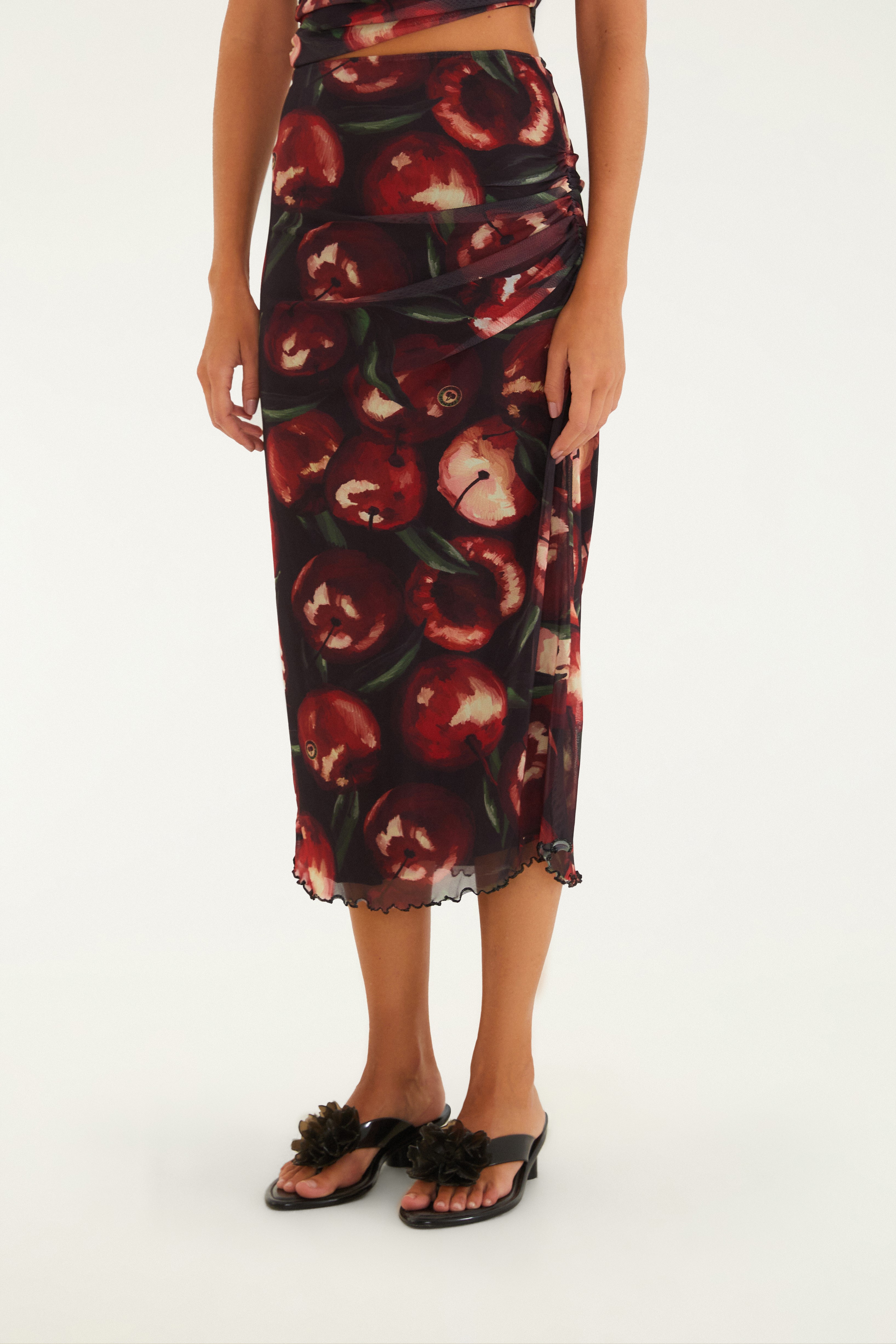 Saia Tule Estampada Cereja Pintada