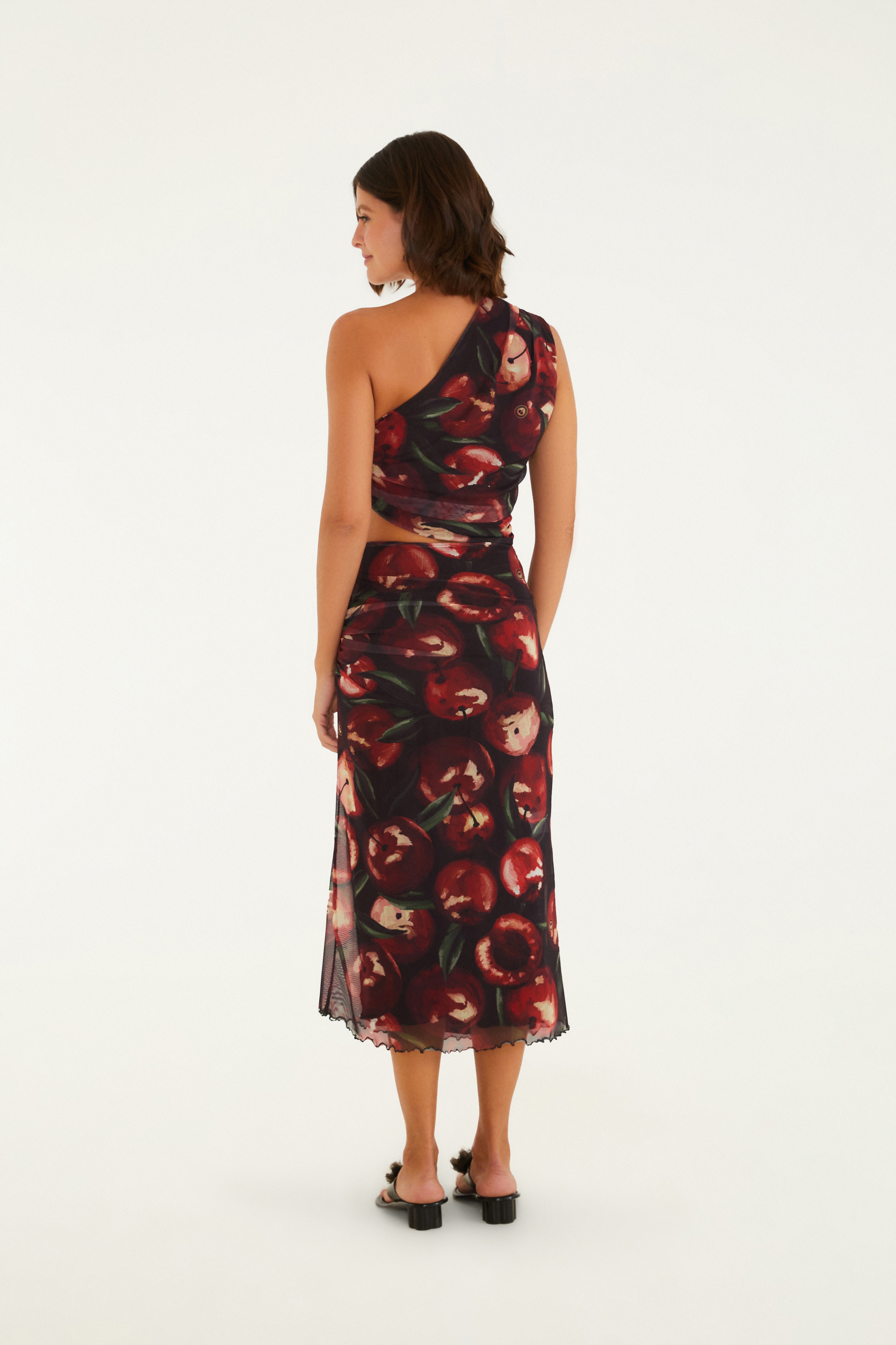 Saia Tule Estampada Cereja Pintada