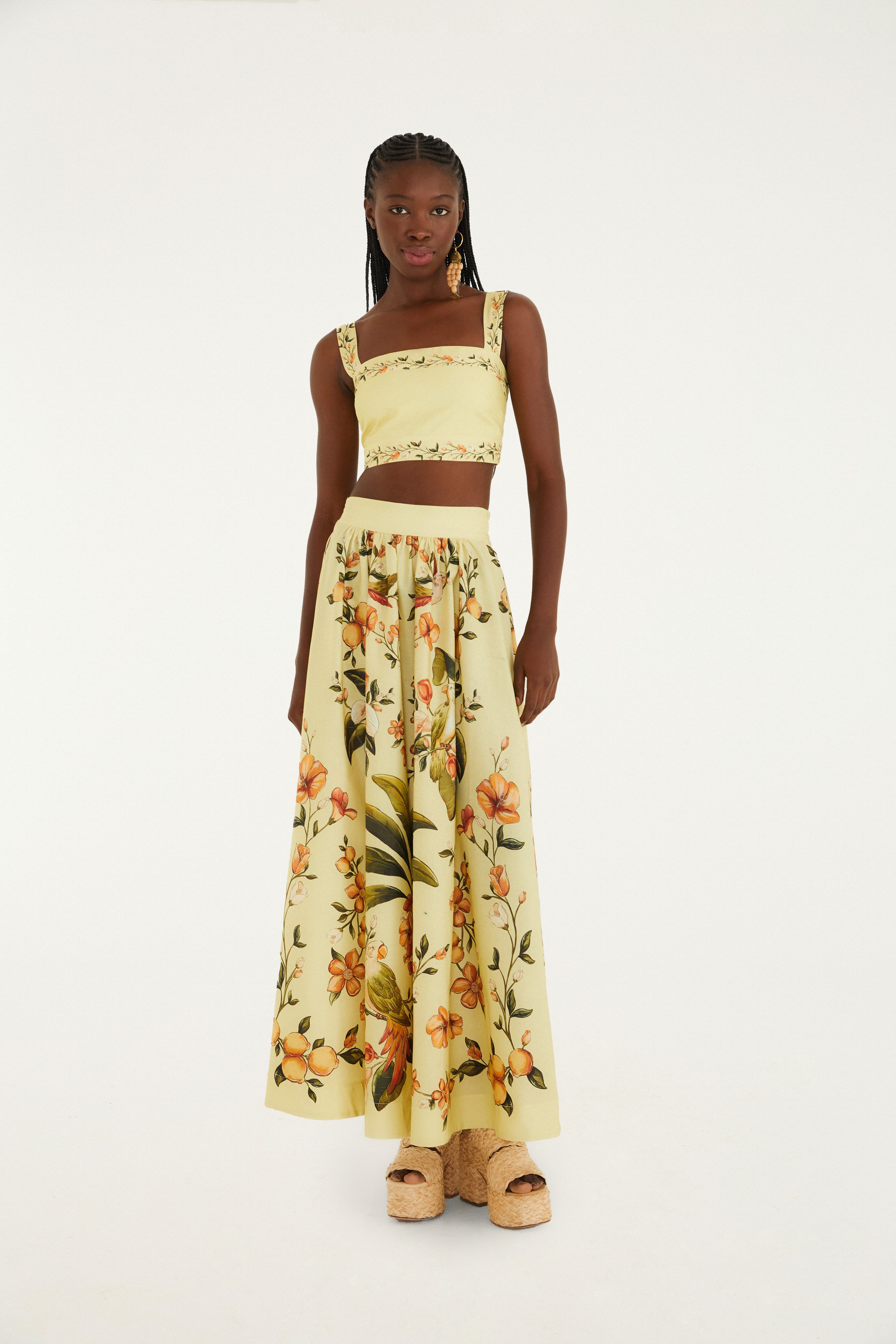 Saia Evasê Estampada Bosque Chic
