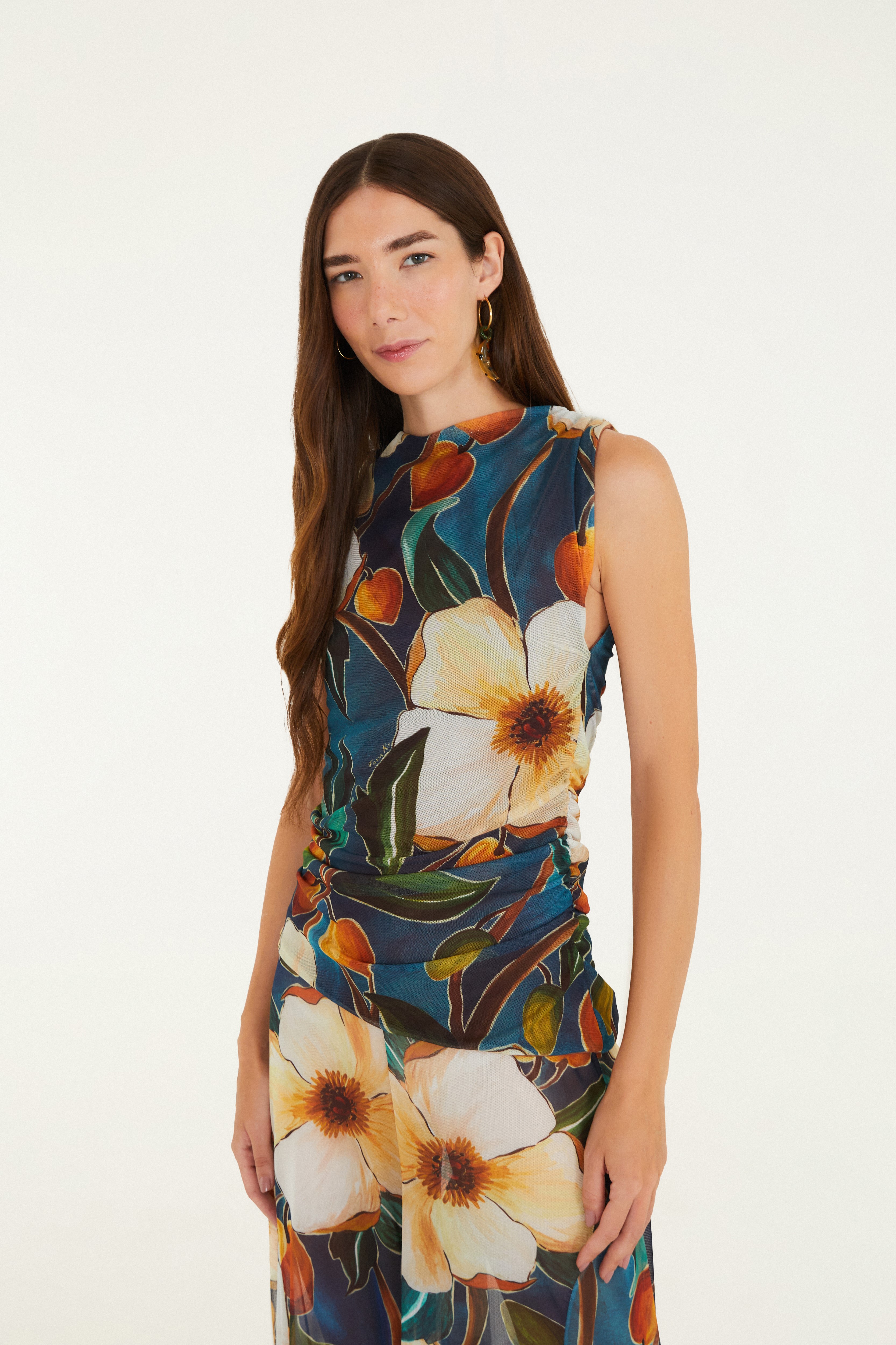 Blusa Tule Estampada Jardim Litoral